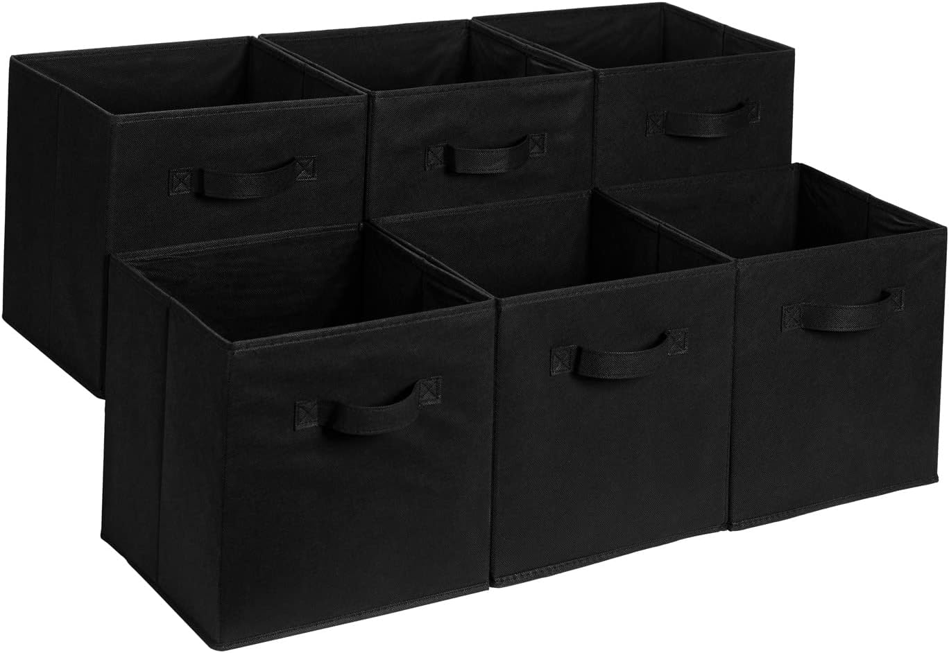 Cub de depozitare pliabil din material textil cu mânere, set de 6, negru simplu, 33 x 33 x 33 cm, pentru dulap și raft 6buc
