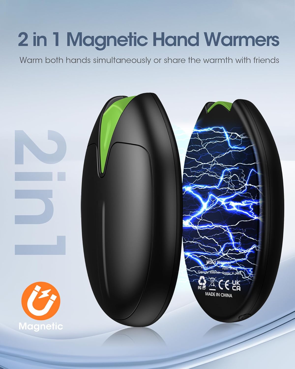Chaufferette Main Reutilisable Chauffe-Mains Rechargeable USB - Pack De 2 - 3 Niveaux De Chaleur (35-55°C) - Jusqu'à 12h - Cadeau Hiver Chaufferette De Poche Réutilisable