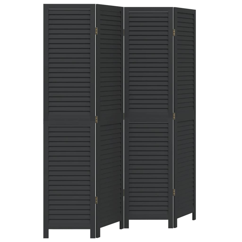 Biombo separador de 4 paneles | biombo divisor | paravientos madera maciza paulownia negro cfw50658
