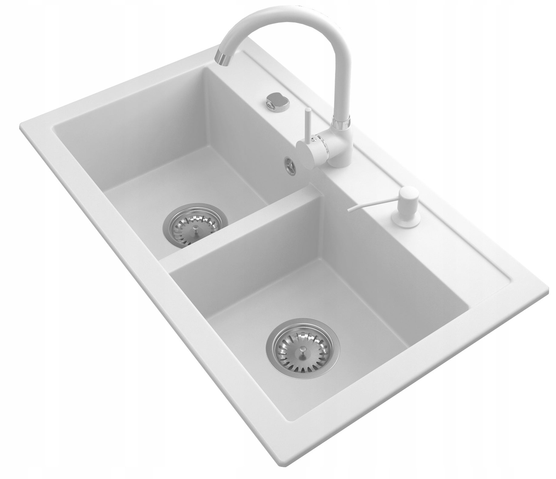 Zlewozmywak Granitowy Granitan Duet z Syfonem i Baterią 1kpl.