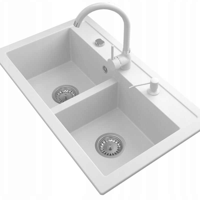 Zlewozmywak Granitowy Granitan Duet z Syfonem i Baterią 1kpl.