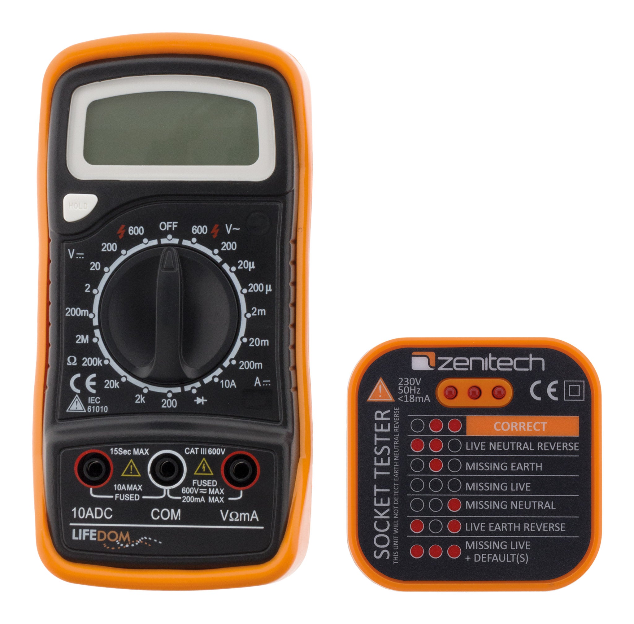 Multimètre antichoc 17 calibres 5 fonctions - Zenitech - 2