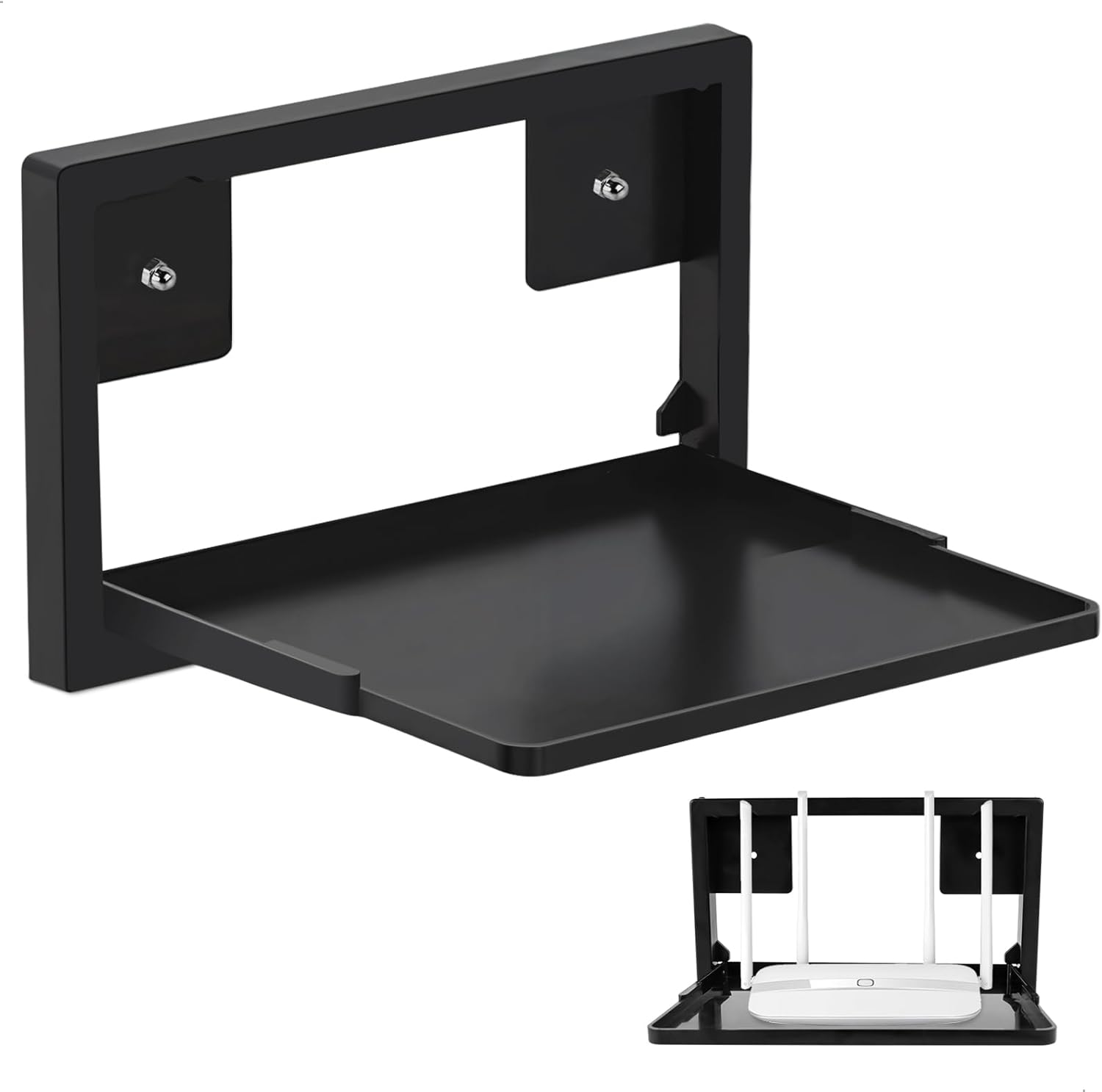 Base Router Pared 1 soporte de pared para router (28 x 22 cm), color negro, ajustable ...