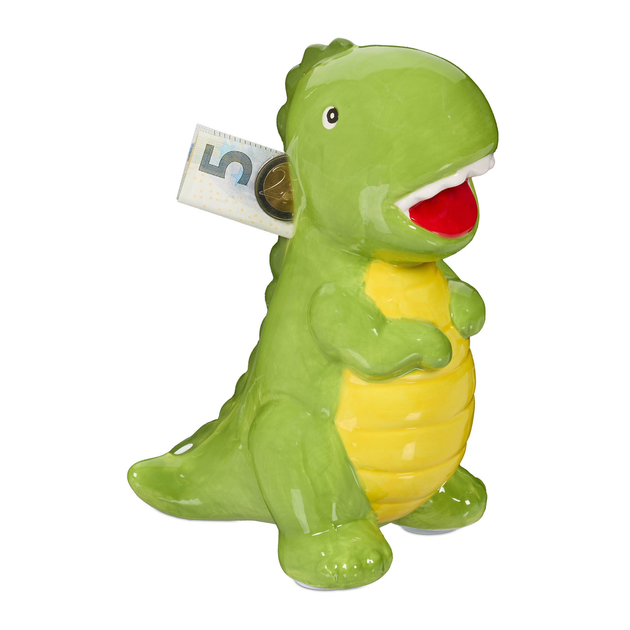 Tirelire Dinosaure Vert – Tirelire Enfant Résine 14 Cm, Couvercle Amovible