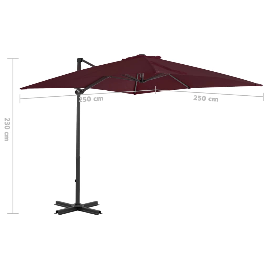 Parasol déporté avec mât en aluminium Bordeaux 250x250 - 8