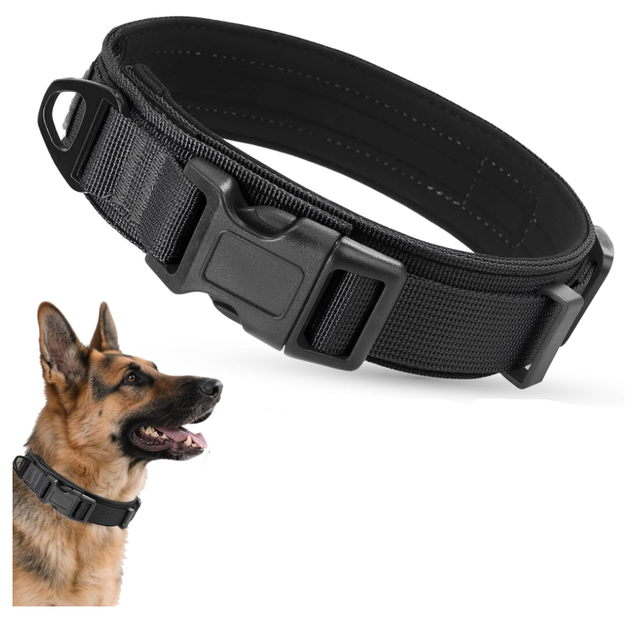 (Preta, G) Coleira Tática para Cães, Ajustável em Nylon e Polipropileno com Fivela de Segurança, Durável, Macia e Antiestresse