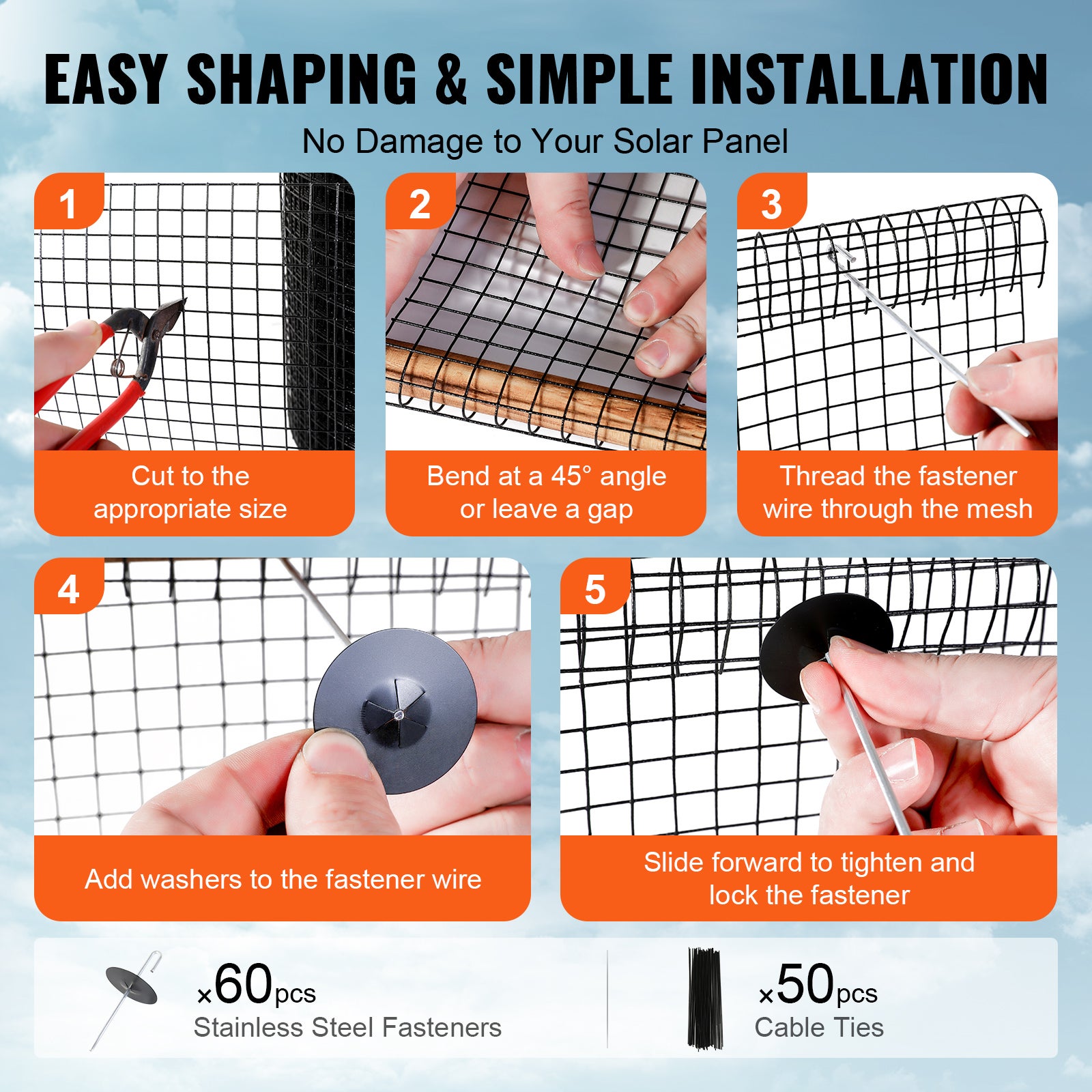 Rouleau Grille Protection Panneaux Solaires VEVOR 15,2cm x 30,5m Kit Treillis Anti-Oiseau 60Attaches Inox Revêtement PVC Antirouille Maille Métallique - 5