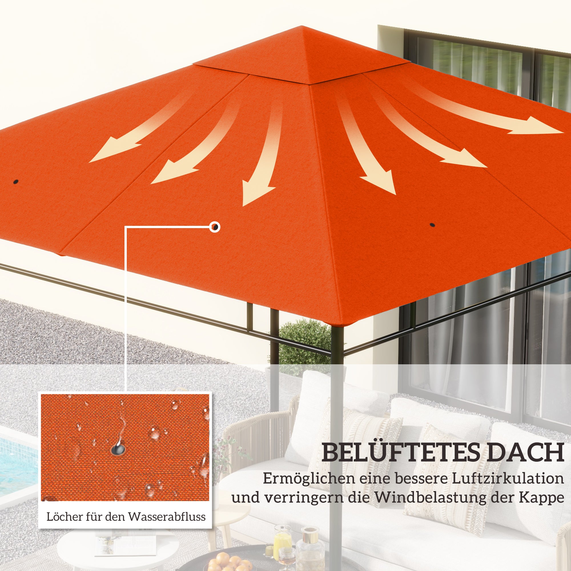 Toiture de remplacement pour pavillon de jardin, polyester, 2,98 x 2,95 m, orange - 5