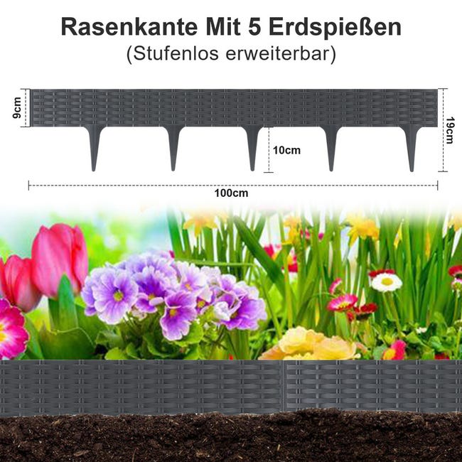 VA-Cerulean Bordo per aiuole, in plastica, 10 m, effetto rattan, 100 x 20 cm, 10 pezzi VA-Cerulean Bordo per aiuole, in plastica, 10 m, effetto rattan, 100 x 20 cm, 10 pezzi