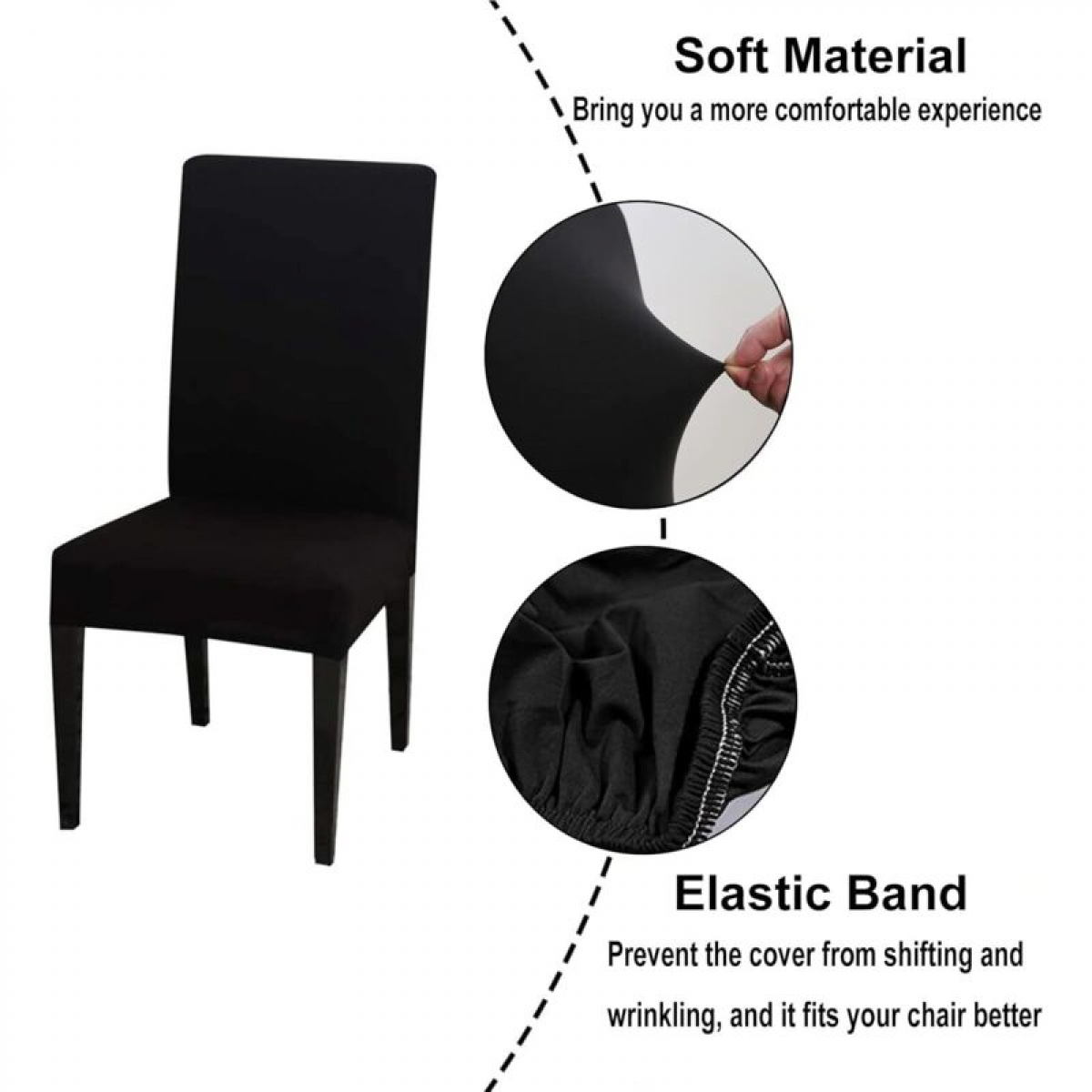 Conjunto de sillas negras con fundas elásticas y lavables para sillas de respaldo alto, aptas para el comedor y la cocina - 4