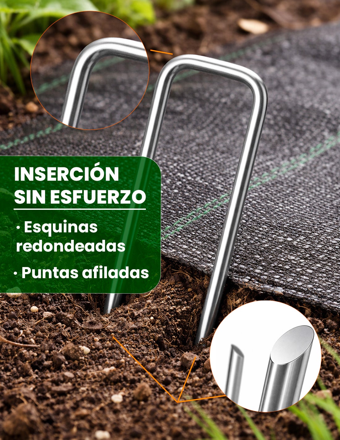 JARDIN202 - Grapas Piquetas de Jardín 150x30mm | Acero Galvanizado Anticorrosión con Arandelas para Malla Antihierba y Césped Artificial | 50 unidade - 3