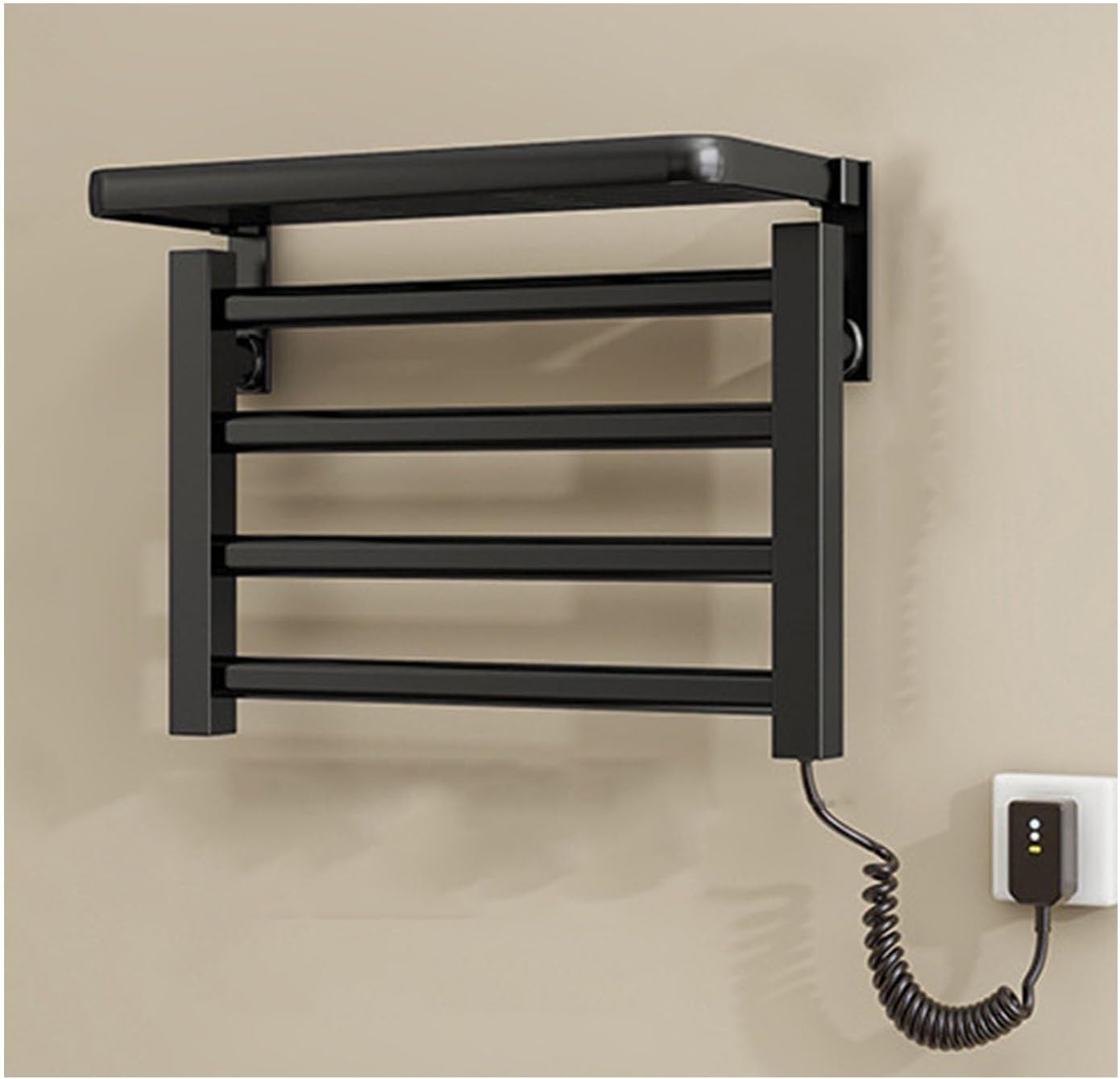 Etryczny grzejnik ścienny na ręczniki do łazienki, ze stopu aluminium, stała temperatura, stopień ochrony IPX4, czarny.