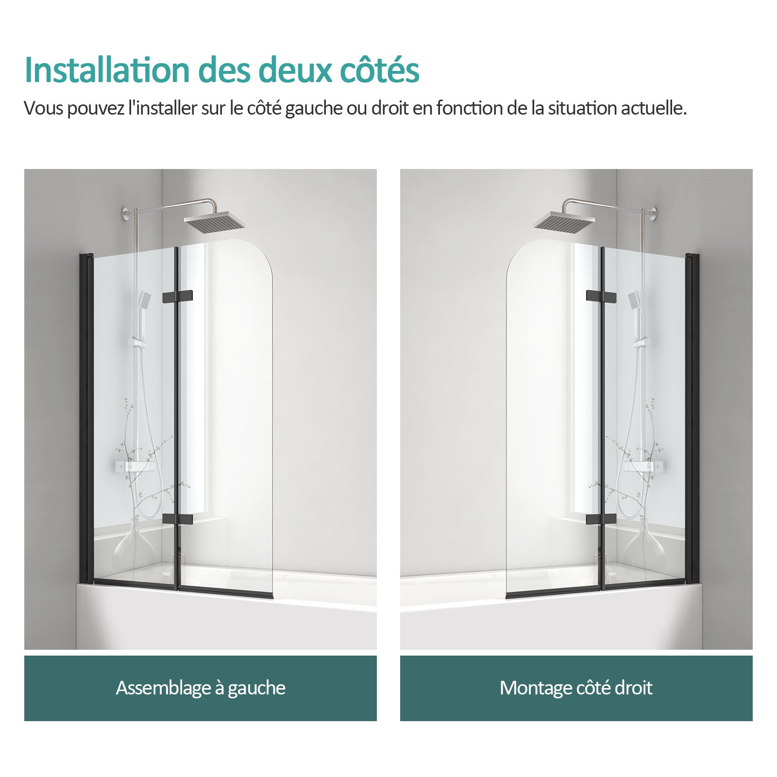 EMKE Pare-baignoire paroi de douche pour baignoire noir mat 2 parties pliable 120x140cm pare-baignoire 6mm NANO GLASS - 4