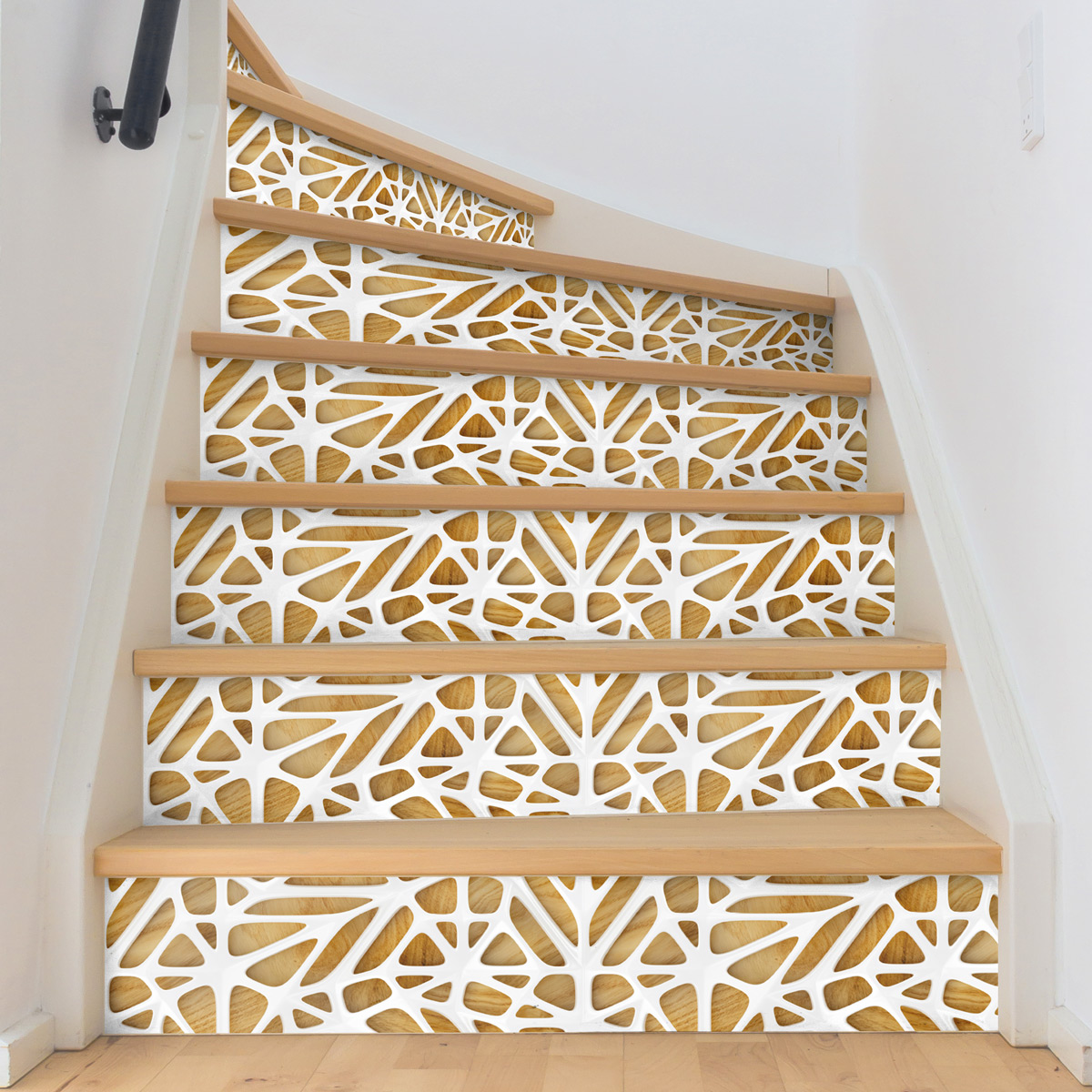 Vinilos escaleras escandinavas madera blanca de diseño - adhesivo pared - sticker revestimiento - 2tirasde15cmx105cm