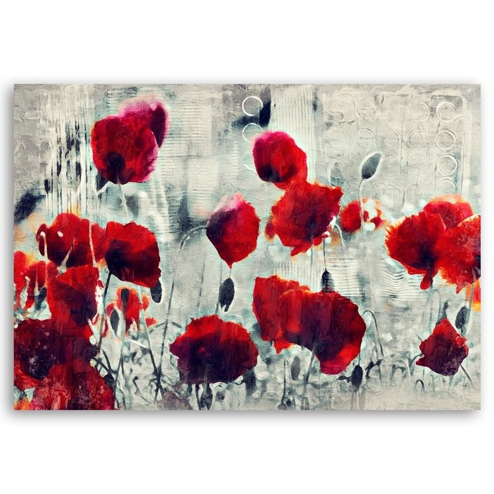 Tableau coquelicots abstraits bois - 120 x 80 cm - 2