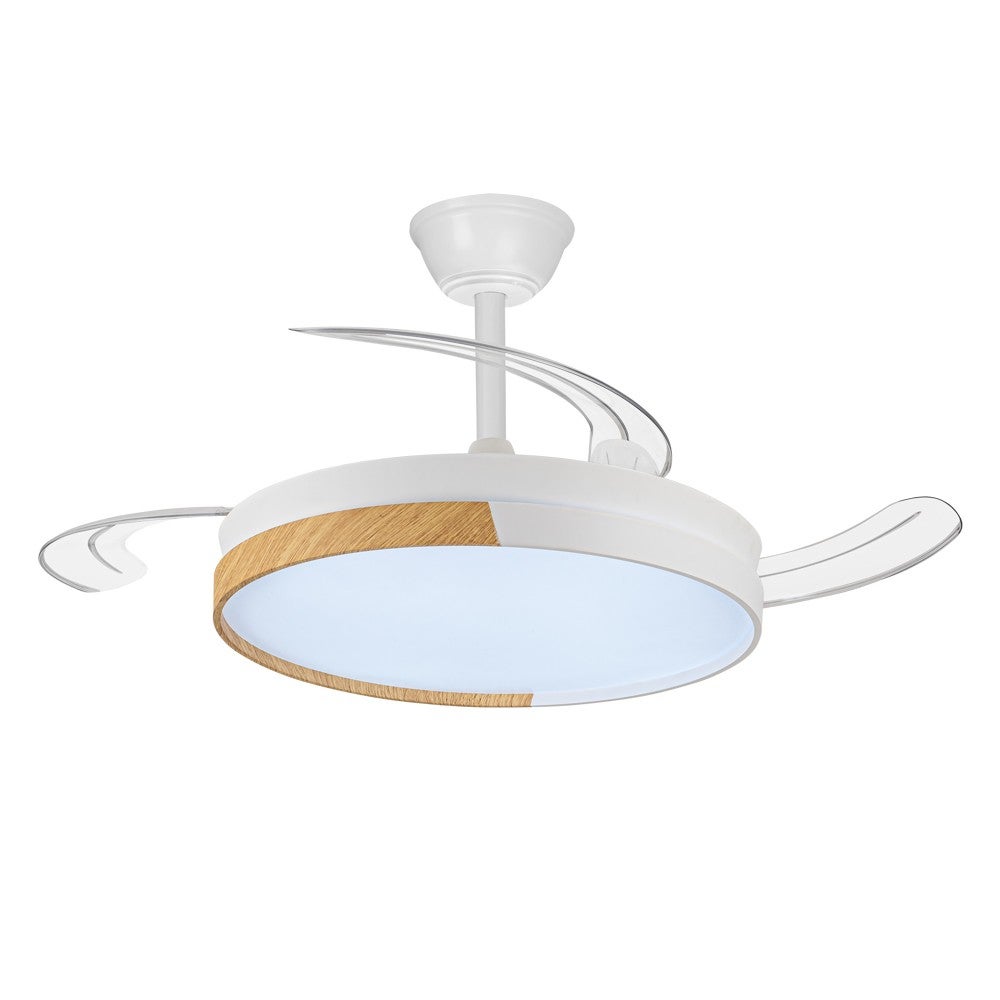 Ventoinha de teto com luz retratil motor DC silencioso com comando Wonderlamp Altona branco+madeira 106 cm cor de luz regulavel - 8