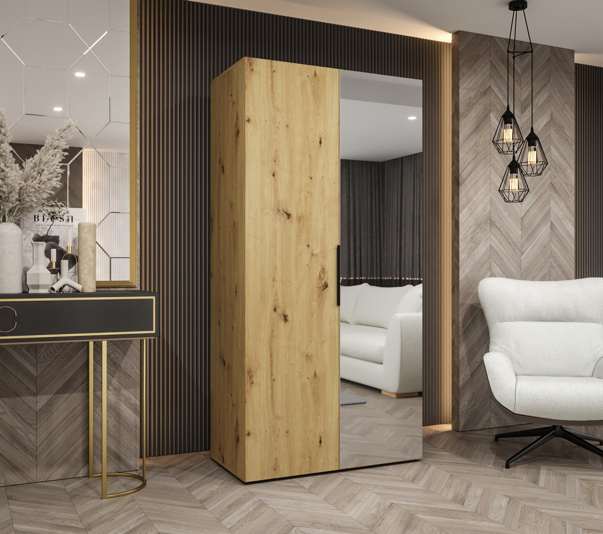 Szafa uchylna otwierana Marbella 2 100 x 52 x 202 cm artisan + u. czarny Abiks Meble - 2
