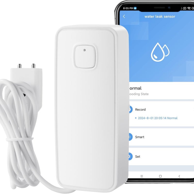 Inteligentny czujnik wycieku wody WiFi – alarm wycieku wody z powiadomieniami w aplikacji, 80 dB, zdalny monitoring kuchni i piwnicy