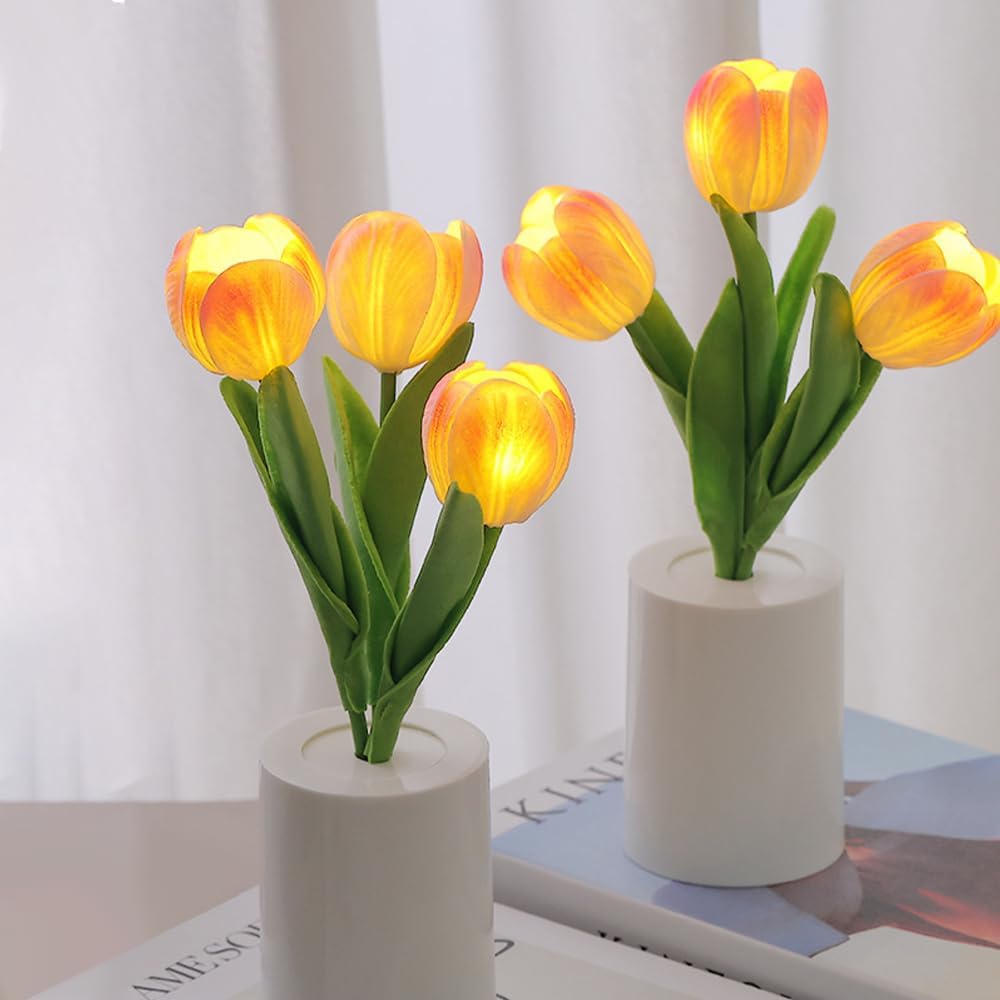 Lampy stołowe w kształcie tulipana (2 sztuki), lampka nocna LED zasilana bateriami, dekoracja biurka w domu, na przyjęcia i wesela. - 4