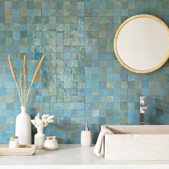 Bouton mosaïque en céramique bleu cobalt poli aspect rond