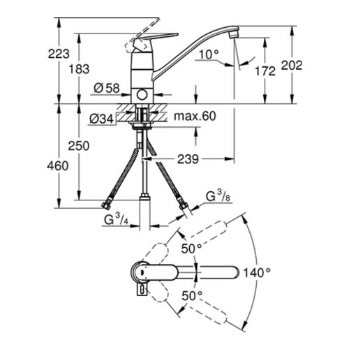 Grohe Eurosmart Cosmopolitan Mitigeur Cuisine chromé avec système de verrouillage (31161000) - 4