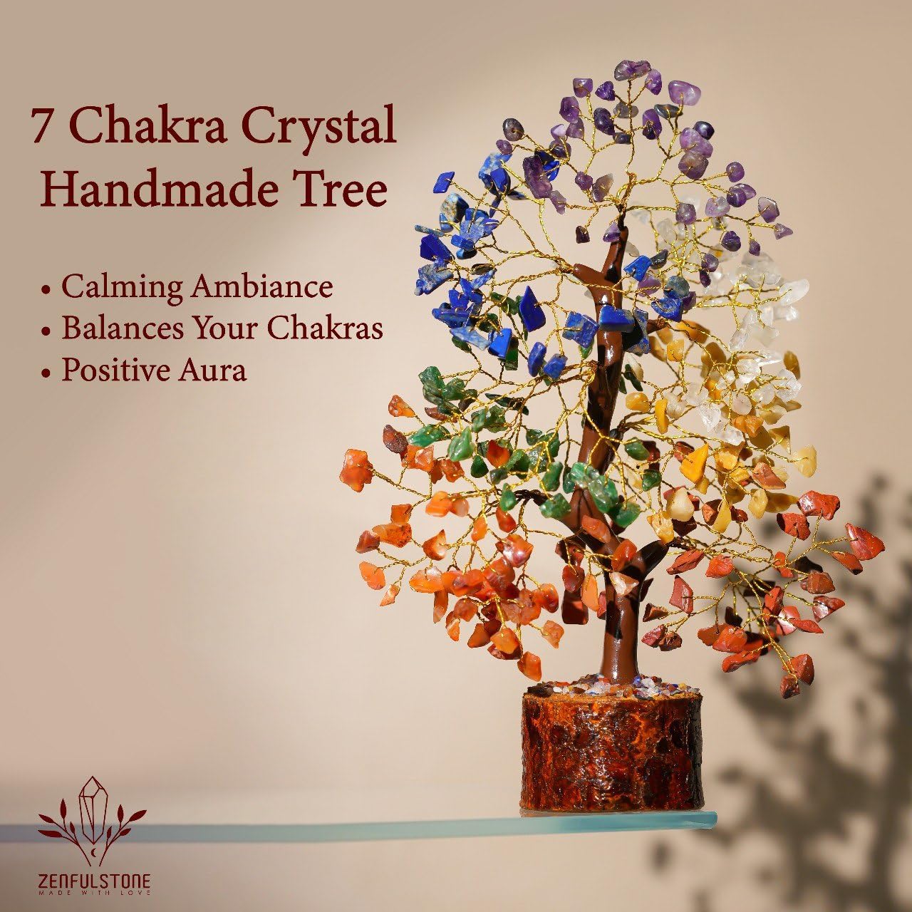 Arbre de Vie aux 7 Chakras, la Richesse et la Chance, Arbre à Argent Guérisseur pour Intérieure et Bureau, Bonsaï Feng Shui Fait Main pour l'Énergie - 6
