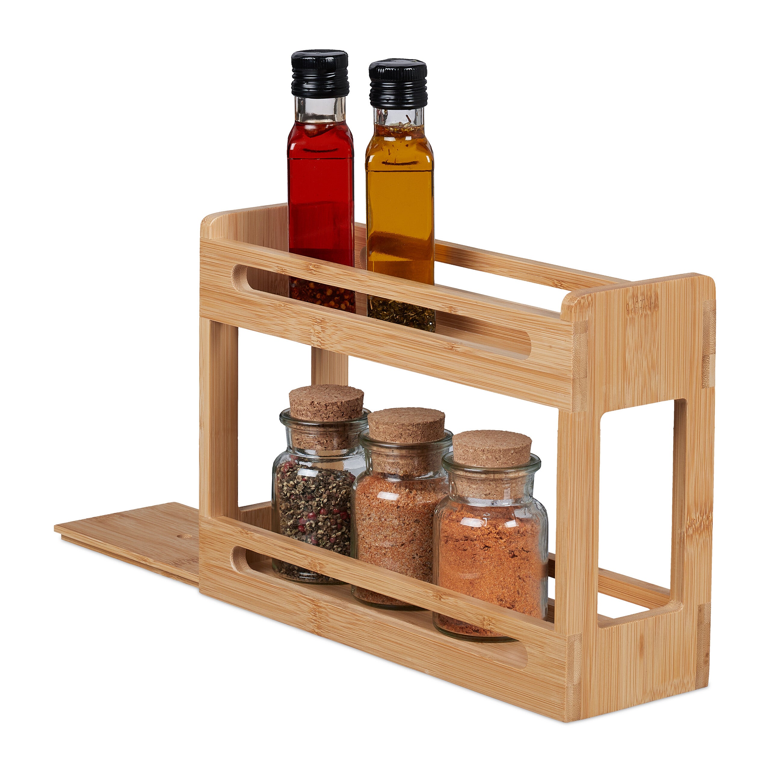 Portaspezie In Bamb&ugrave; A 2 Ripiani - Organizer 27x27,5x16 Cm, Per Barattoli, Olio E T&egrave;