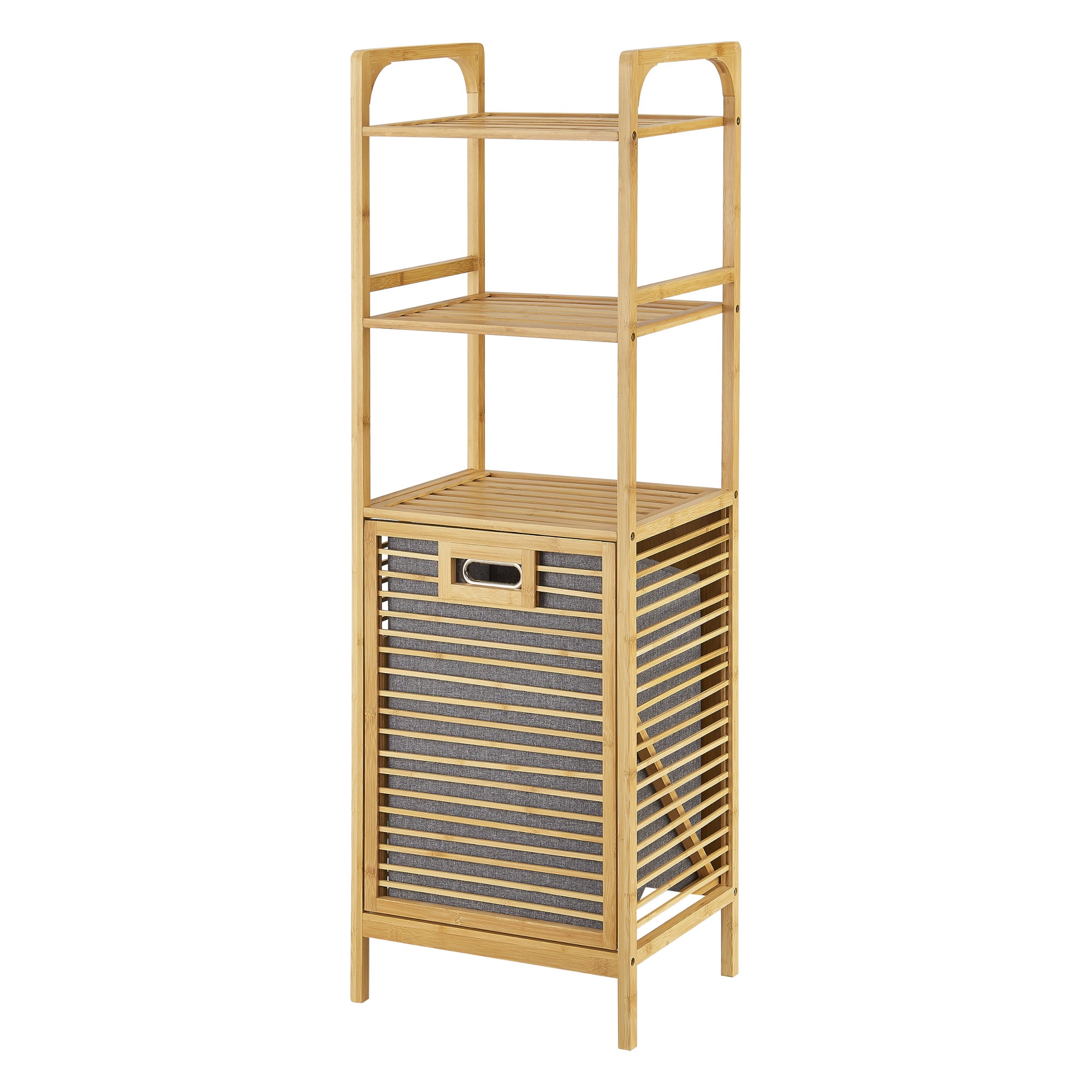 Estantería con cesto para la colada reclinable tidaholm bambú 118 x 40 x 31 cm - gris y natural [en.casa]