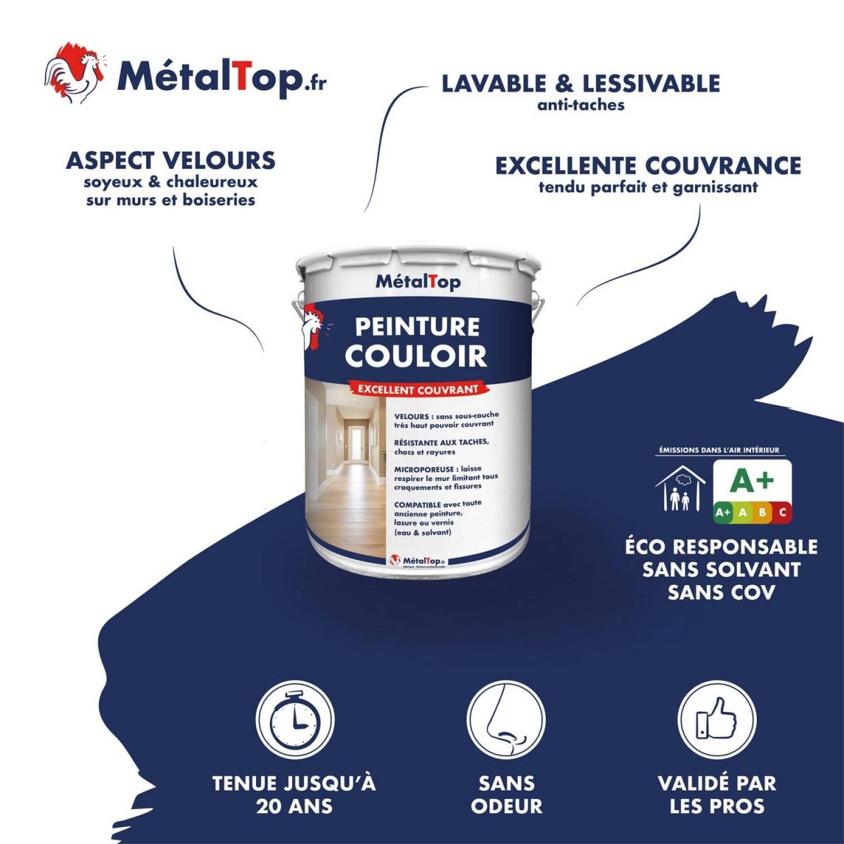 Peinture Couloir - Metaltop - Blanc de sécurité - RAL 9003 - Pot 5L - 4
