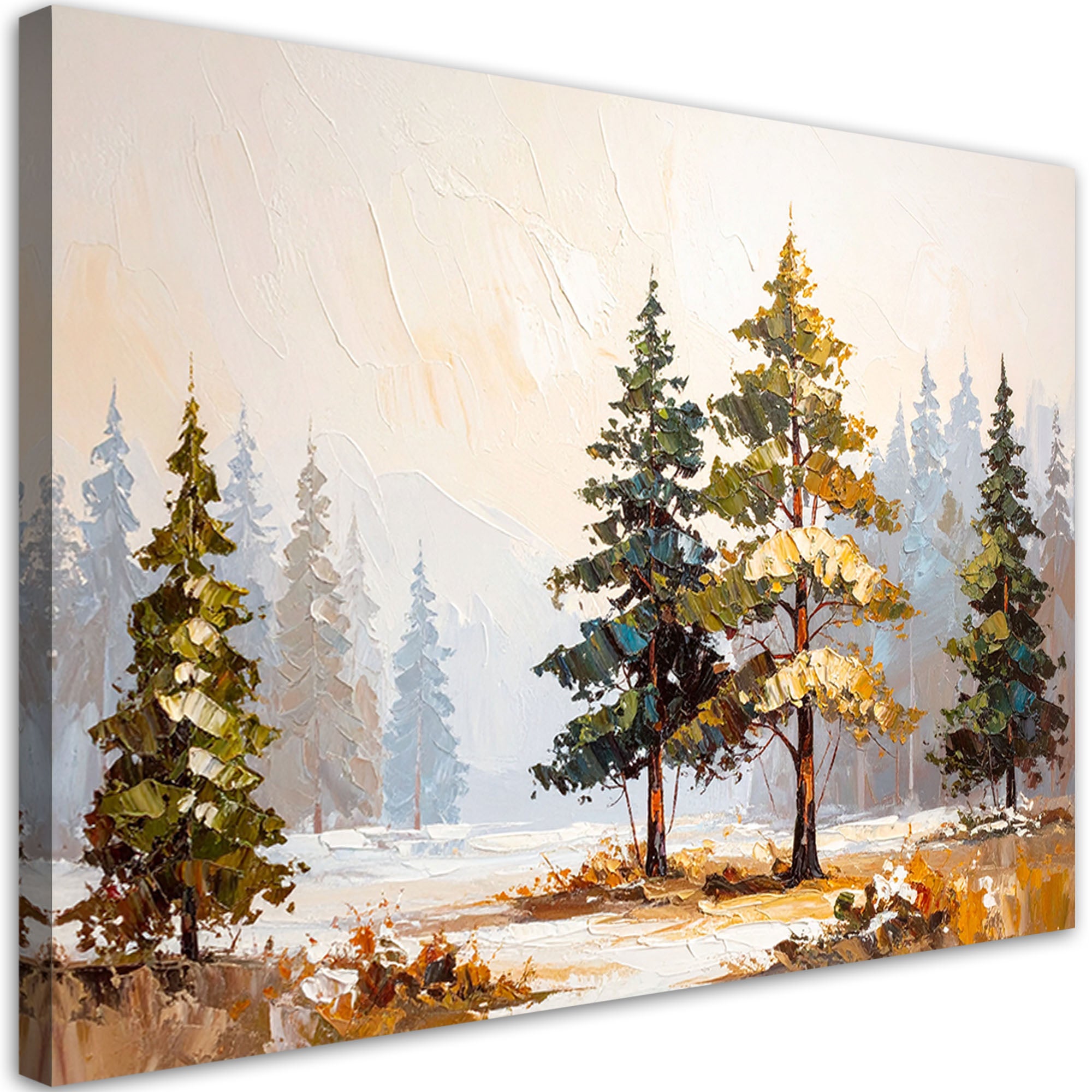 Obraz do salonu sypialni las drzewa sosny pejzaż imitacja farby 60x40