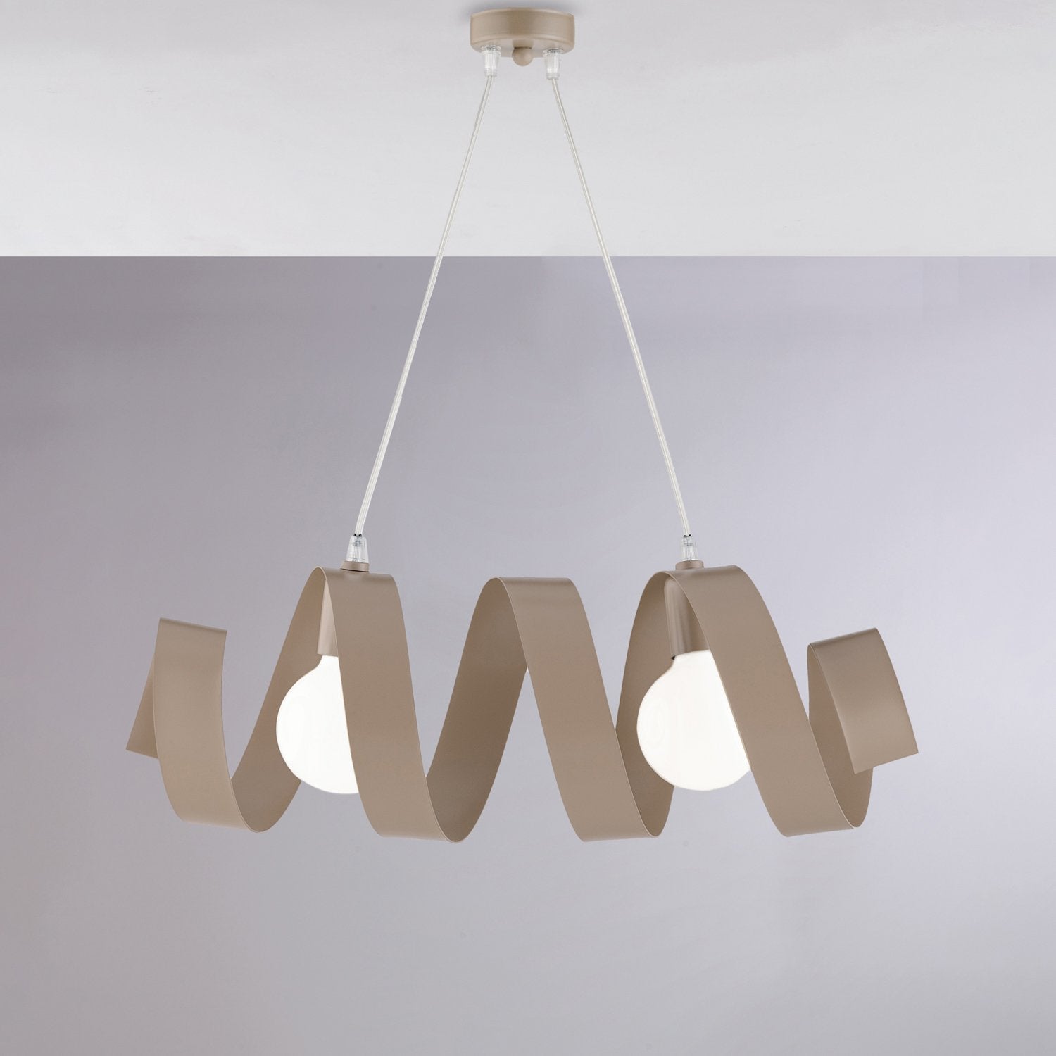 Helix - Sospensione in ferro laccato tortora opaco con cavo elettrico regolabile 2 luci L. 54 X 20 - BL141-2-TO - 2