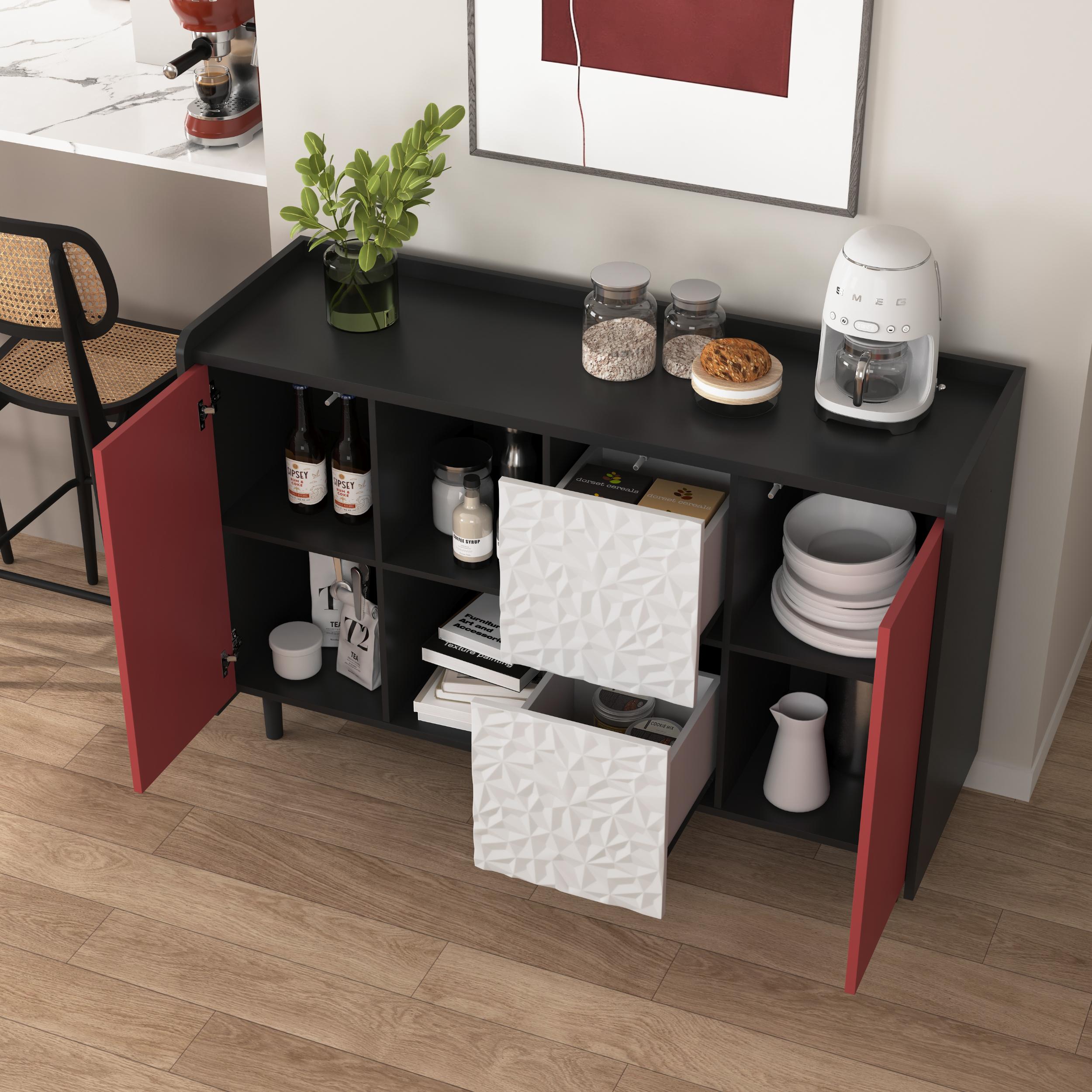 Bufet Sideboard Moderne - 40x120x80 cm (T x B x H) z 2 szufladami i otwartym schowkiem, elegancki mebel do kuchni, jadalni i salonu - 3