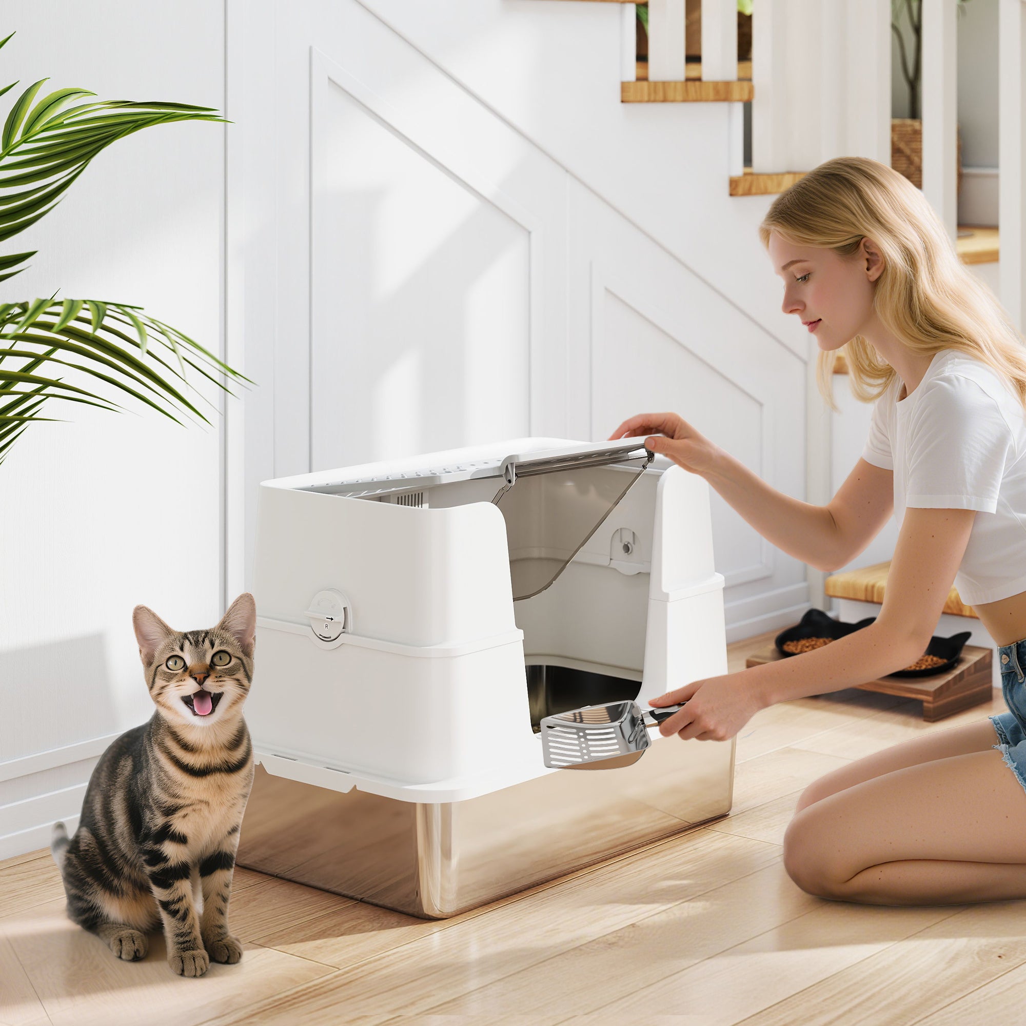 Pawhut Arenero Para Gatos Acero Inoxidable 60.2X40.2x44.5 Cm D31-143V00lg Gris/Claro Acero Inoxidable, Leroy Merlin