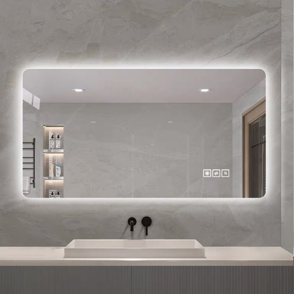 Quavikey LED Miroir Armoire En Aluminium Miroir Armoire De Salle De Bains Avec éclairage Illuminé Miroir Armoire Rétro-éclairage Prise Rasoir Anti-buée Capteur IR Commutateur 65x60cm