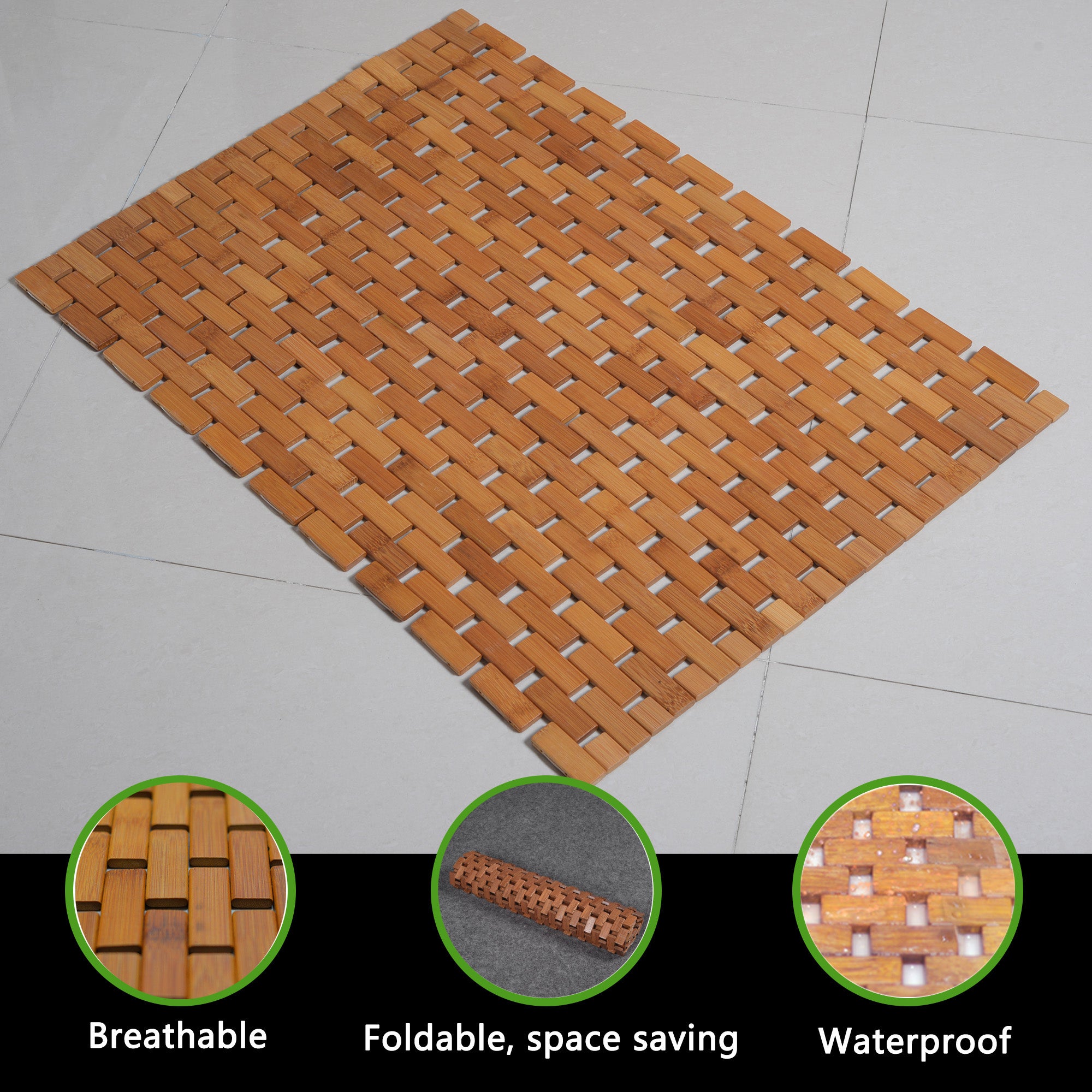 Tappetino Da Doccia In Legno Di Teak 70x50 Cm - Antiscivolo Per Interni Ed Esterni, Design Naturale - Foto 9