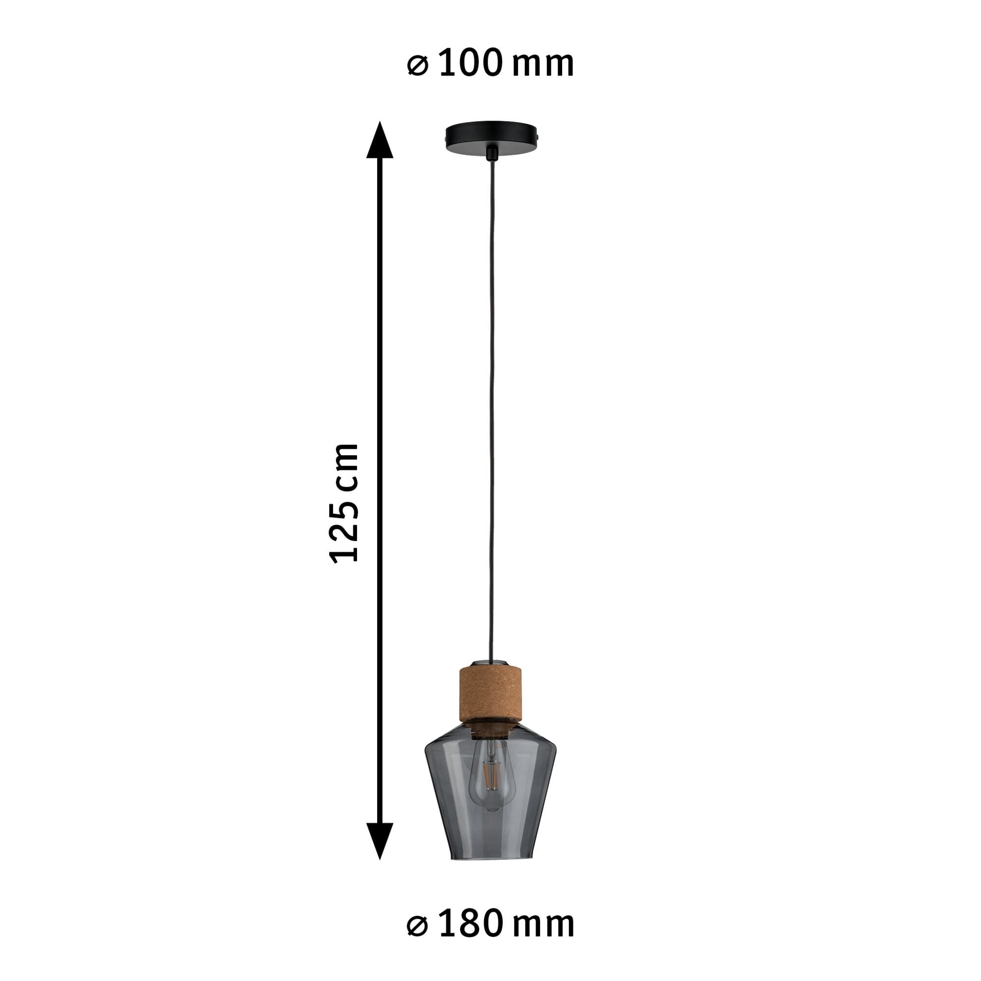Neordic Luminaire en suspension Edla E27 max. 20W Verre fumé, Liège, Noir gradable Verre, Liège, Métal - 4