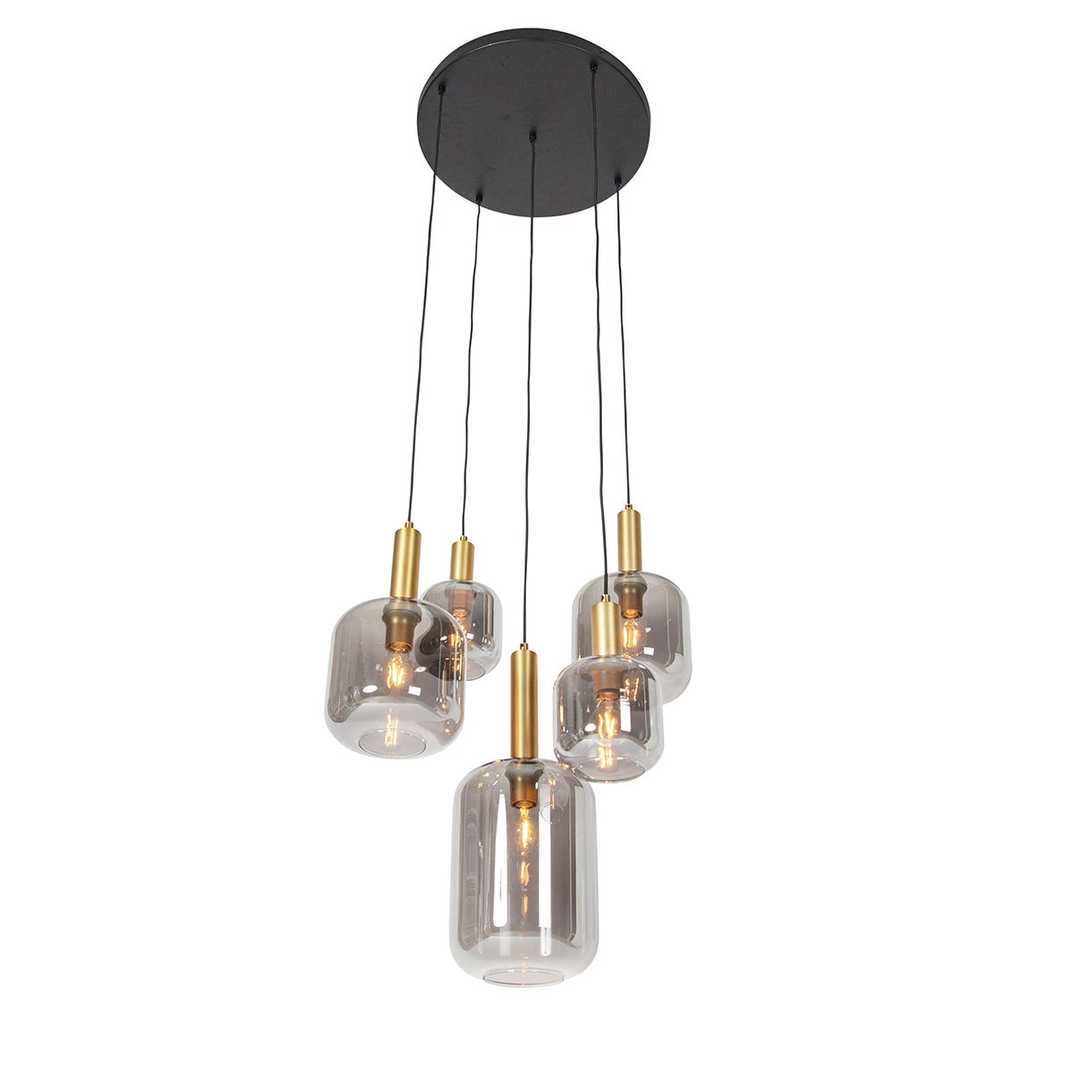 Qazqa art deco lampe suspendue pour table à manger - Zuzanna - noir et fumé, rond, max. 40w, e27, à 5 lumières, 66cm, idéal pour - 9