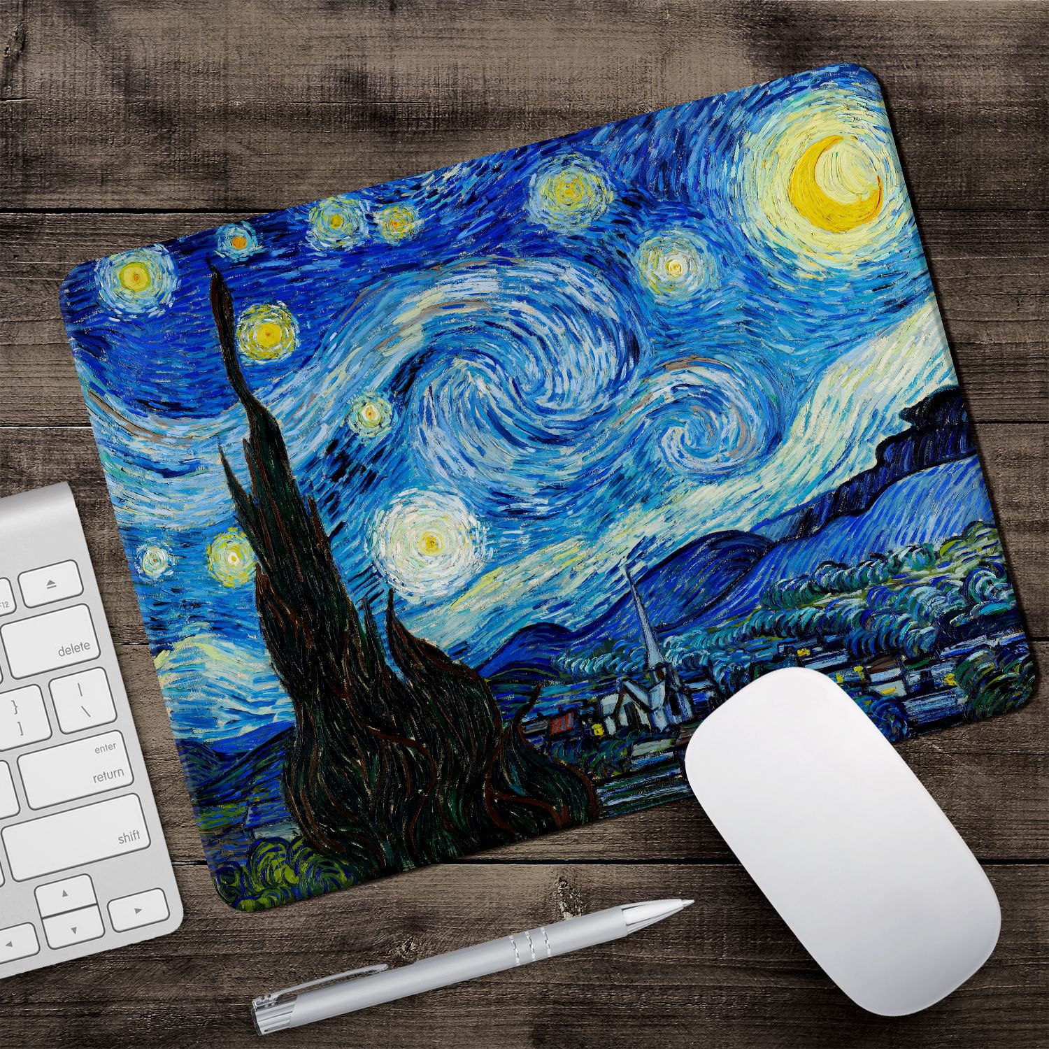 Podkładka pod mysz gamingową z motywem Van Gogha, 28 x 22 cm, wzór dziewczęcy, wielokolorowa - 2
