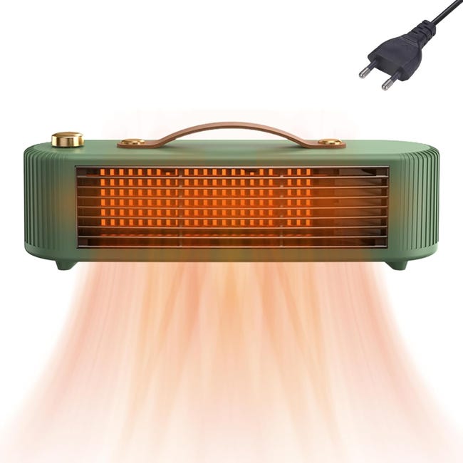 Radiateur Electrique à Basse Consommation, 2 Modes Silencieux Chauffage Soufflant Céramique, Thermostat Réglable,800W, Vert（27.5*9*8.5cm） - 2