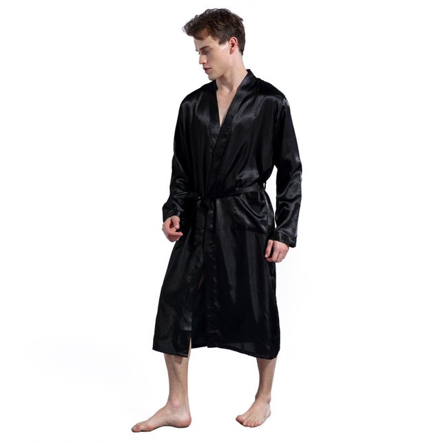 Peignoir pour homme - coupe ample, style cardigan à manches longues | Peignoir en satin soyeux pour le printemps et l'automne