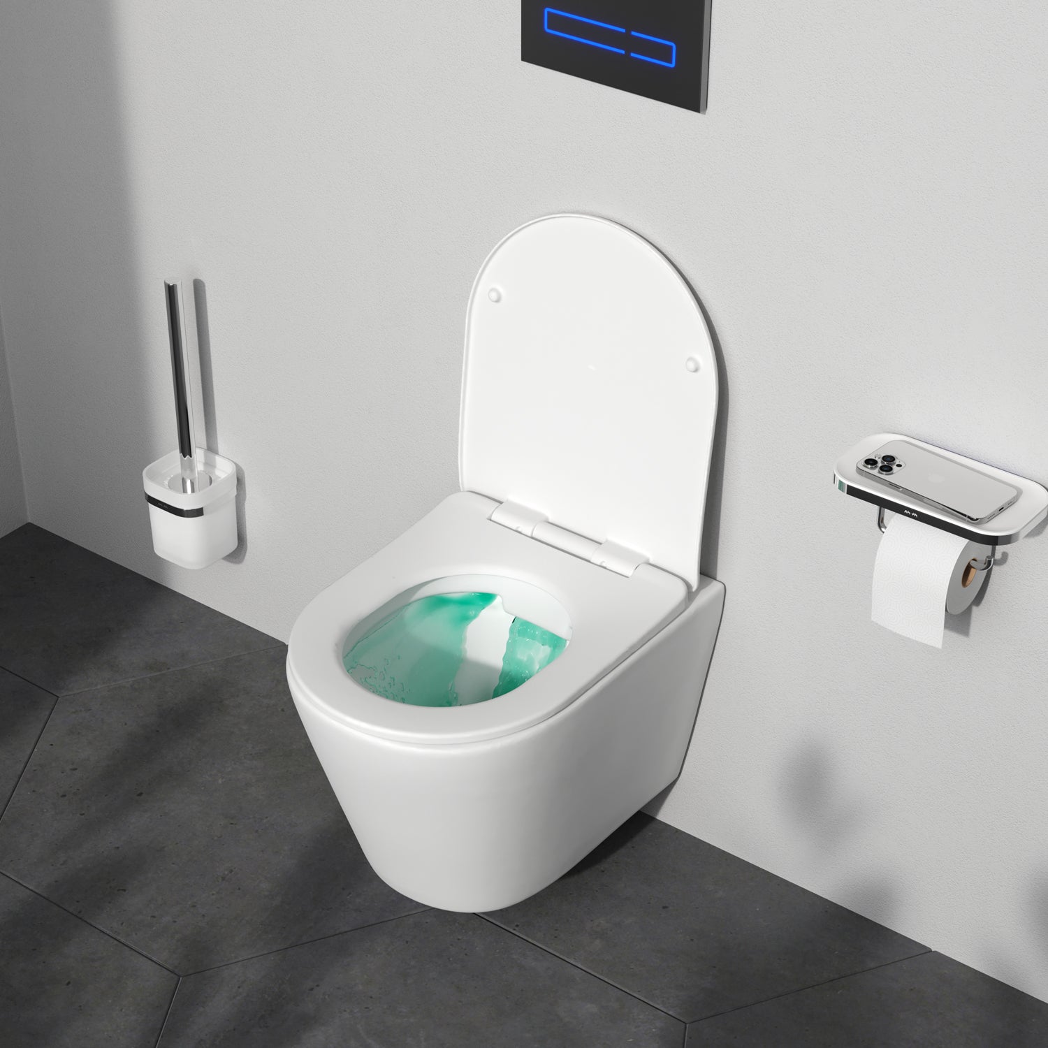 Pack WC suspendu bâti mural et cuvette Plaque Round Chrome Pack WC Bati-support AM.PM X-Joy S - 5