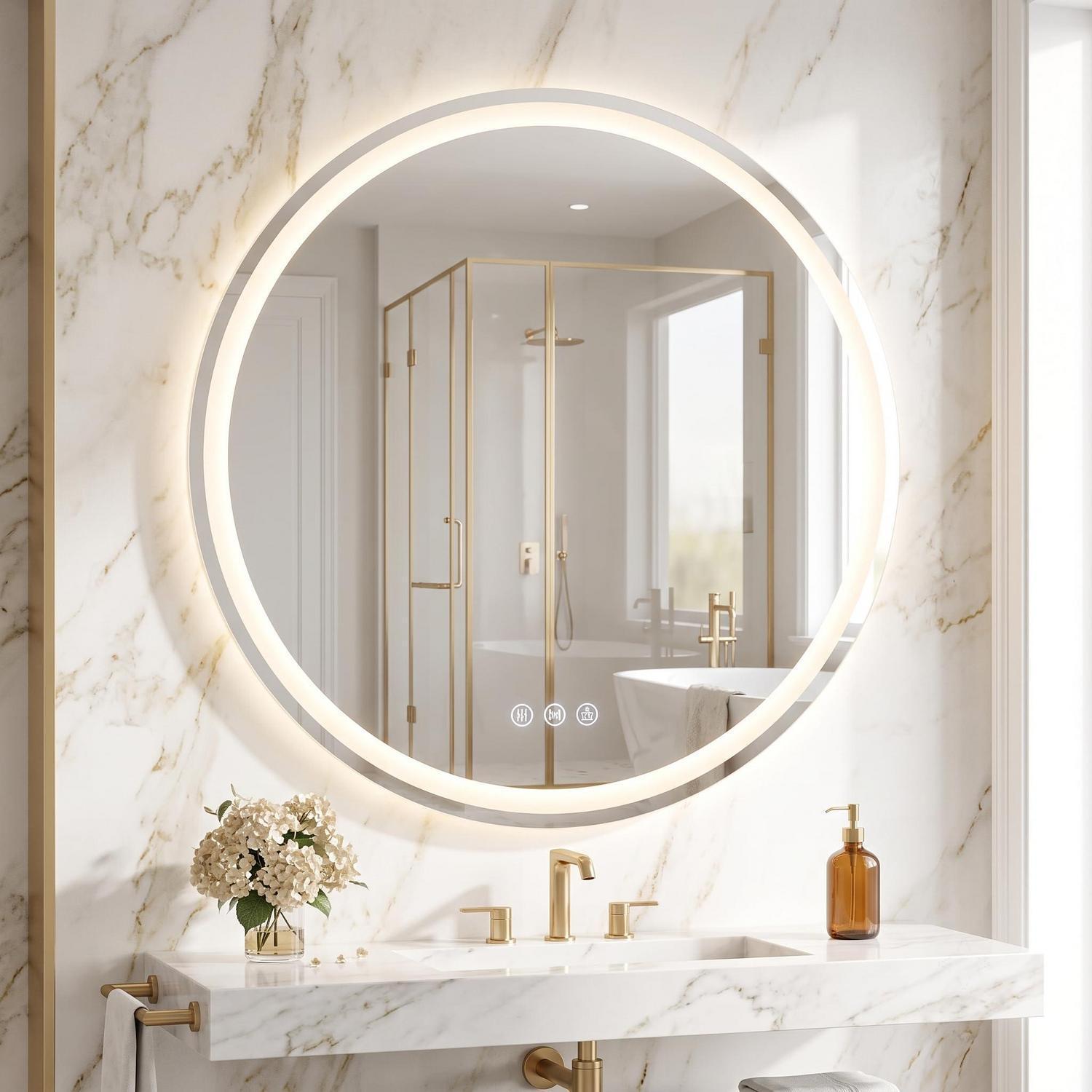 Miroir LED rond 76 cm, 3 couleurs, antibuée, verre sécurisé | Leroy Merlin
