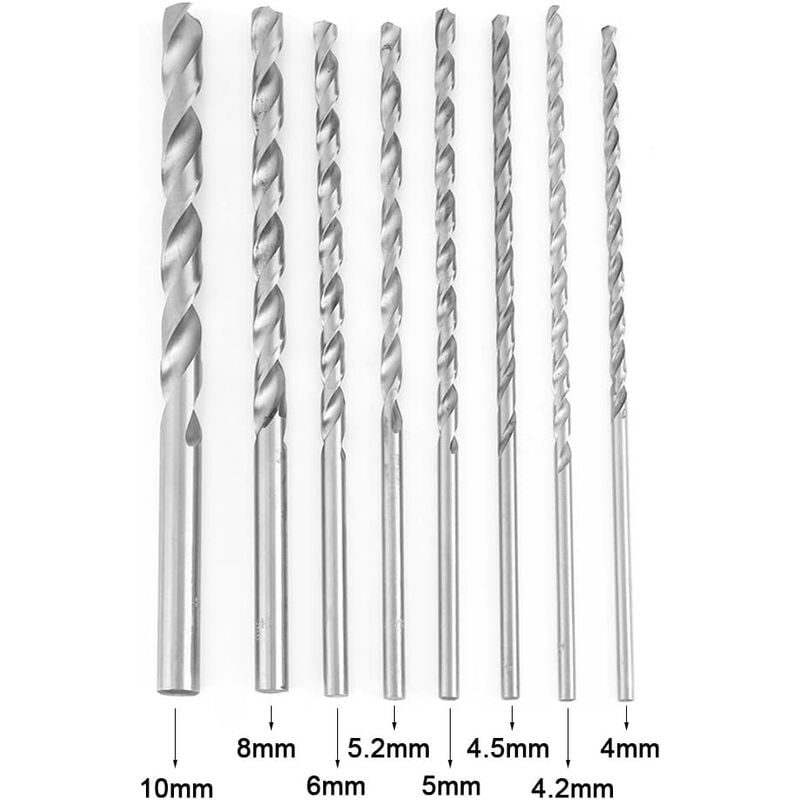 Ej.Life Extra-Longue Foret HSS Foret en Acier à Grande Vitesse Forets Hélicoïdaux Twist Drill (8pcs 200mm) - 4