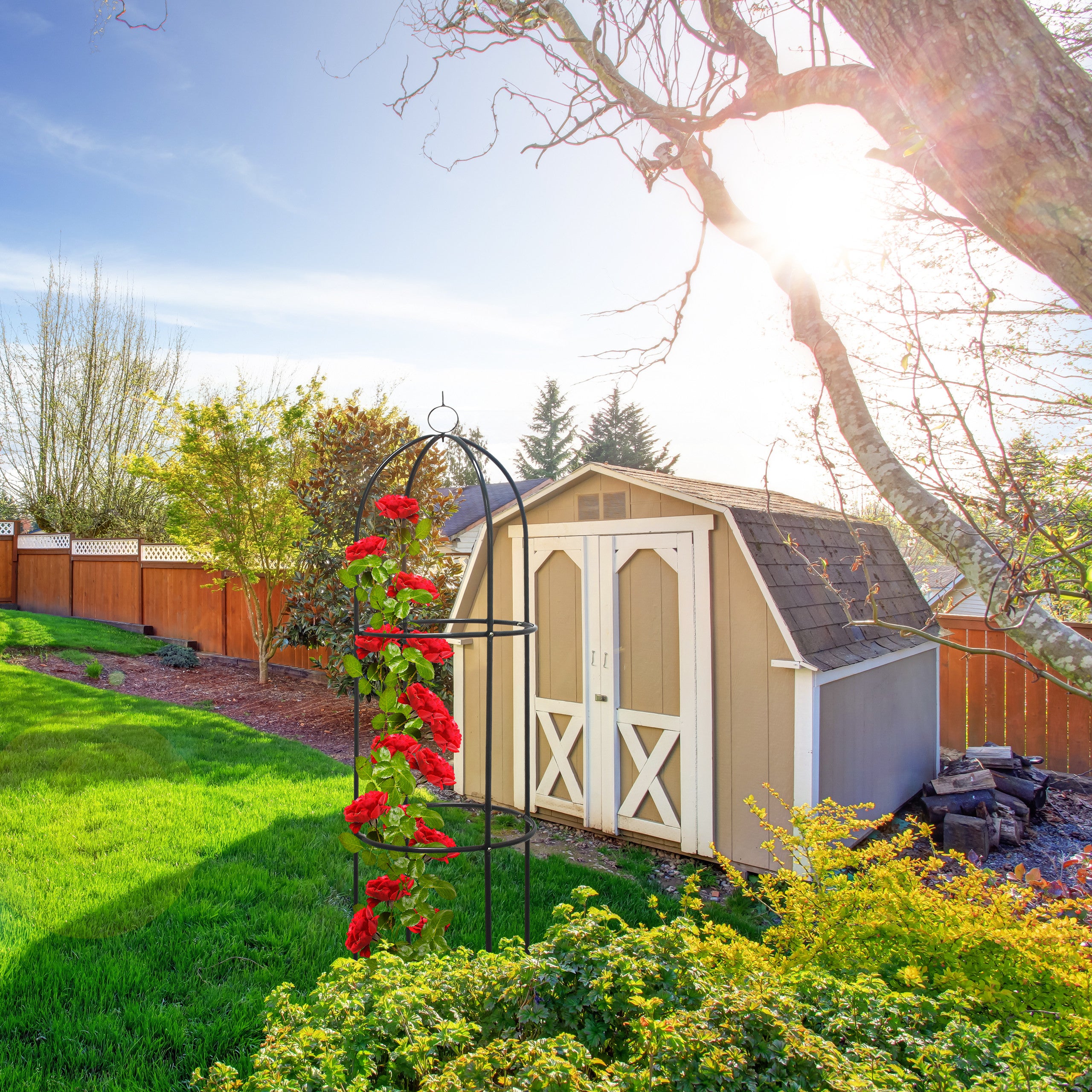 Relaxdays Obélisque tuteur, plantes grimpantes, rosiers arcade, arceau roses, arche jardin, métal 190 cm, vert - 5
