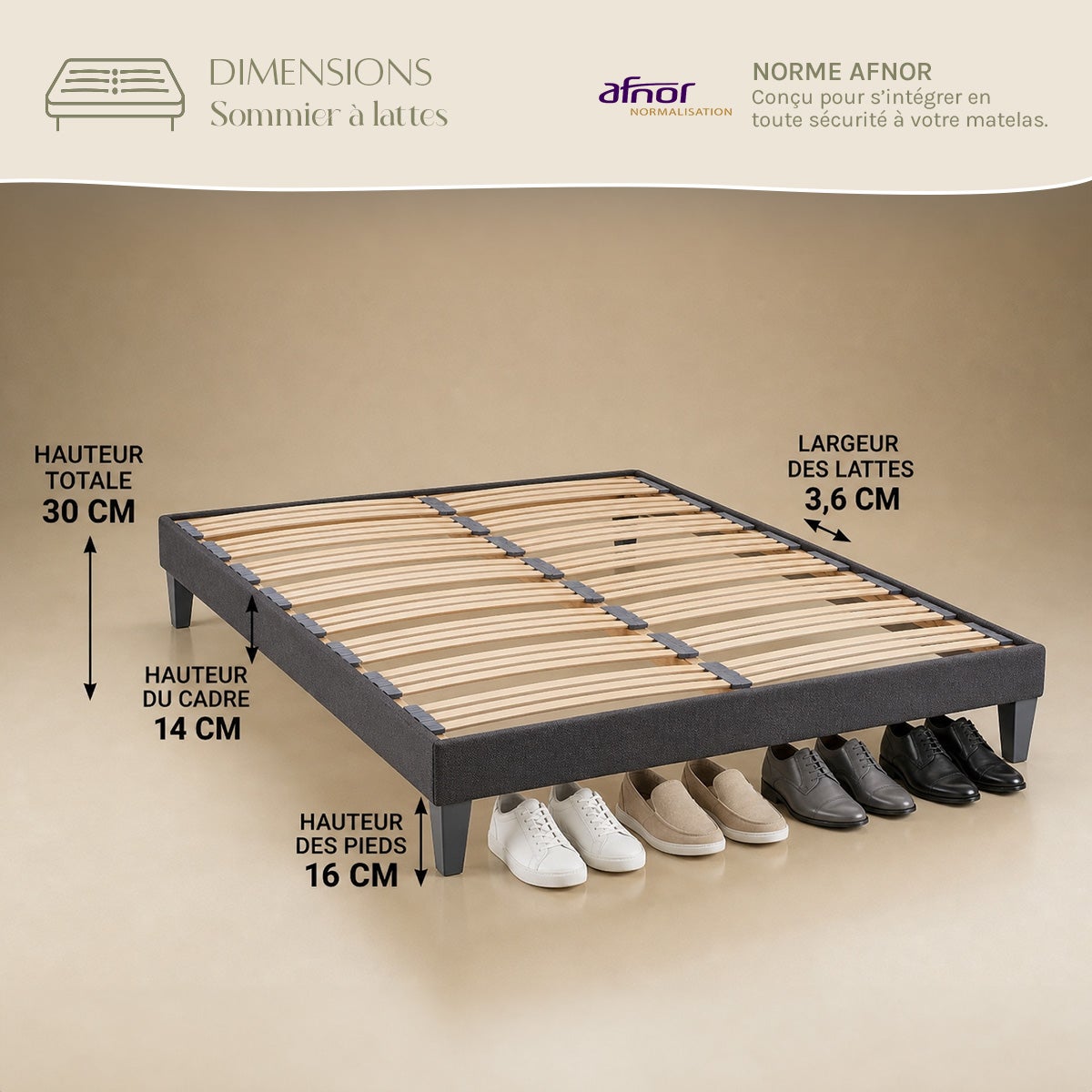 Matelas Suprême Mousse Haute densité Accueil Mémoire de forme+ sommier gris + accessoires - 140 x 200 cm - 6