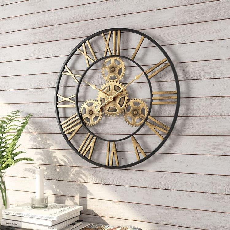 Horloge murale rétro industrielle noire Steampunk de 50 cm avec chiffres romains pour salon, bar, bureau - 2