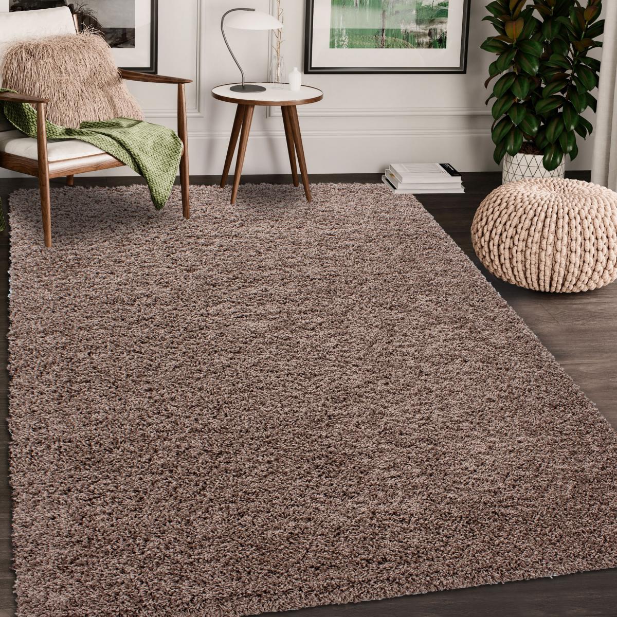 Tapis poils longs shaggy 240x340 rectangle tissé mocca motif uni UNI L - 4