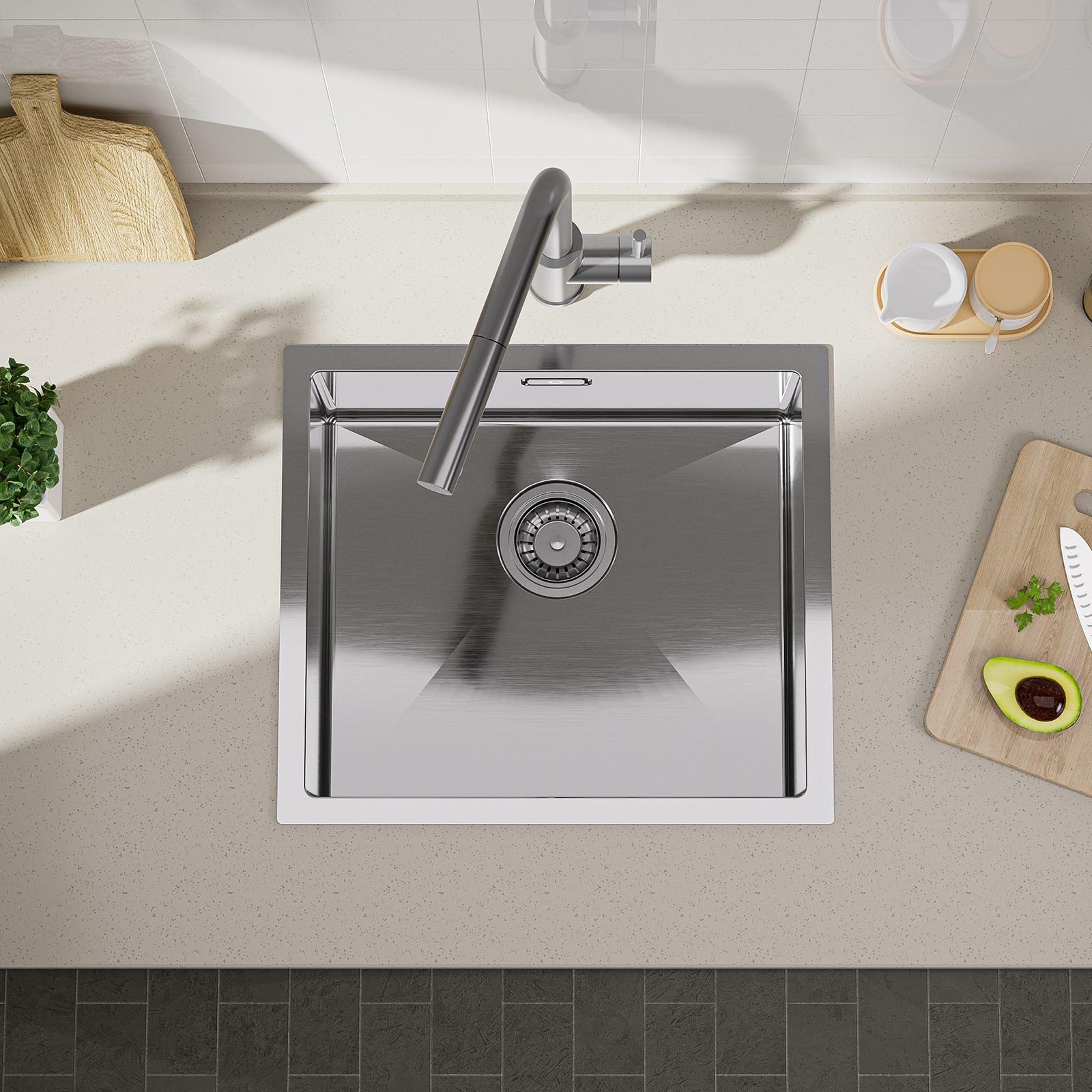 Cecipa max Évier Encastré 50*44CM Évier de Cuisine 1 Bac Évier de Cuisine En Acier Inoxydable 304 Brossé,EU Modèle - 3