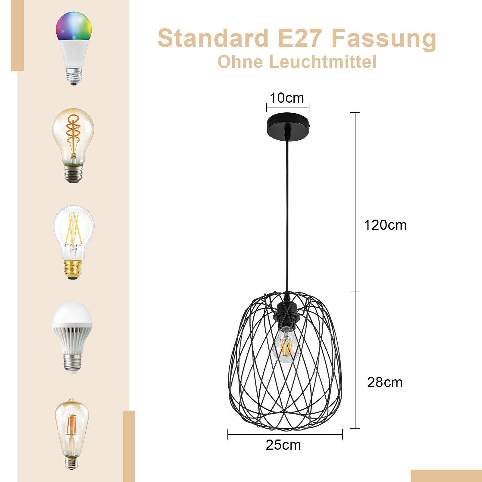 NETTLIFE Suspension Table à manger Suspension Vintage - Suspension E27 Plafonnier Suspension Métal Noir Ronde Suspension - 4