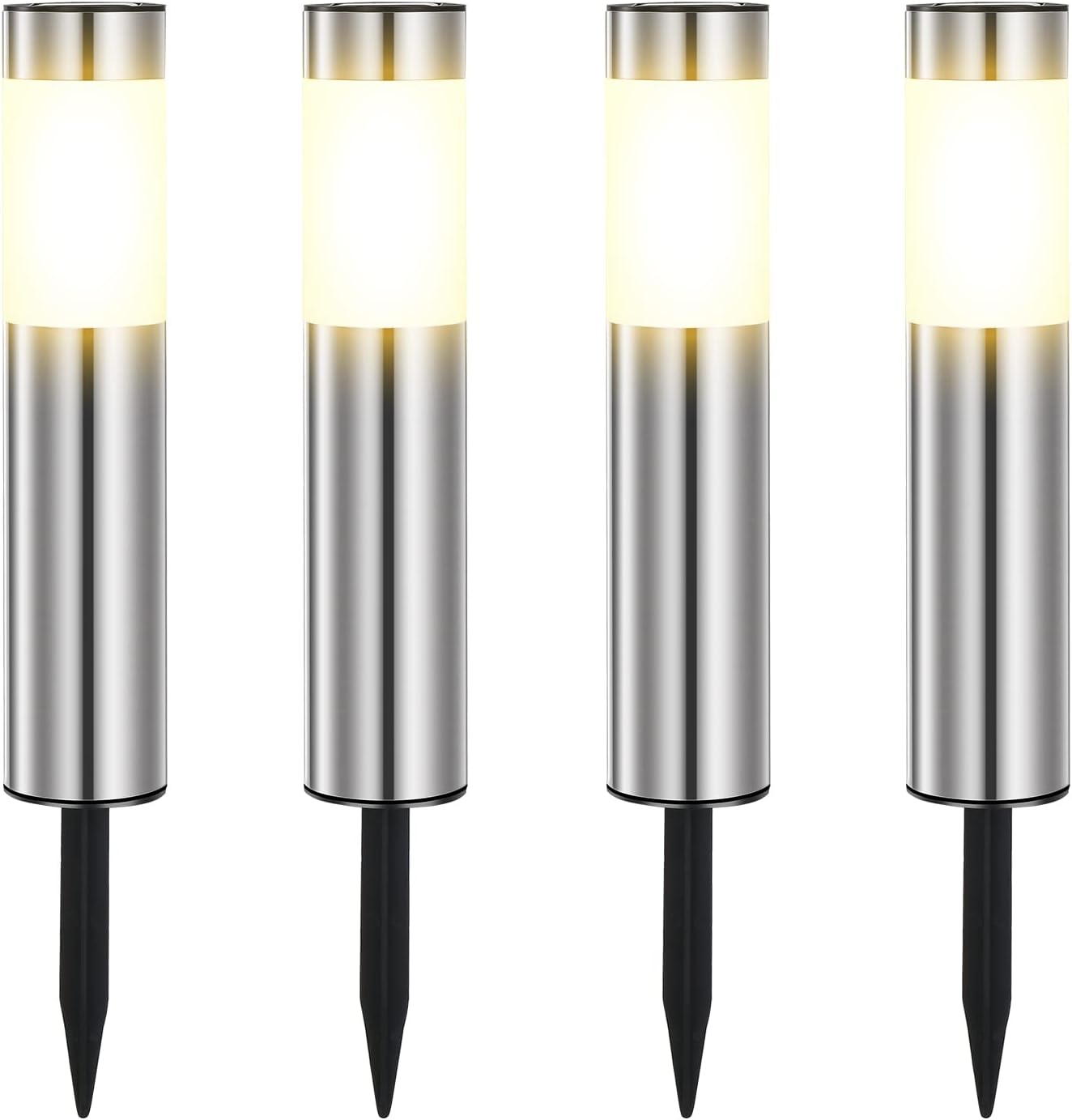 Zestaw 4 lamp solarnych do ogrodu, ciepłe światło, wodoodporne, na patio, trawnik i podjazd [Klasa energetyczna E]